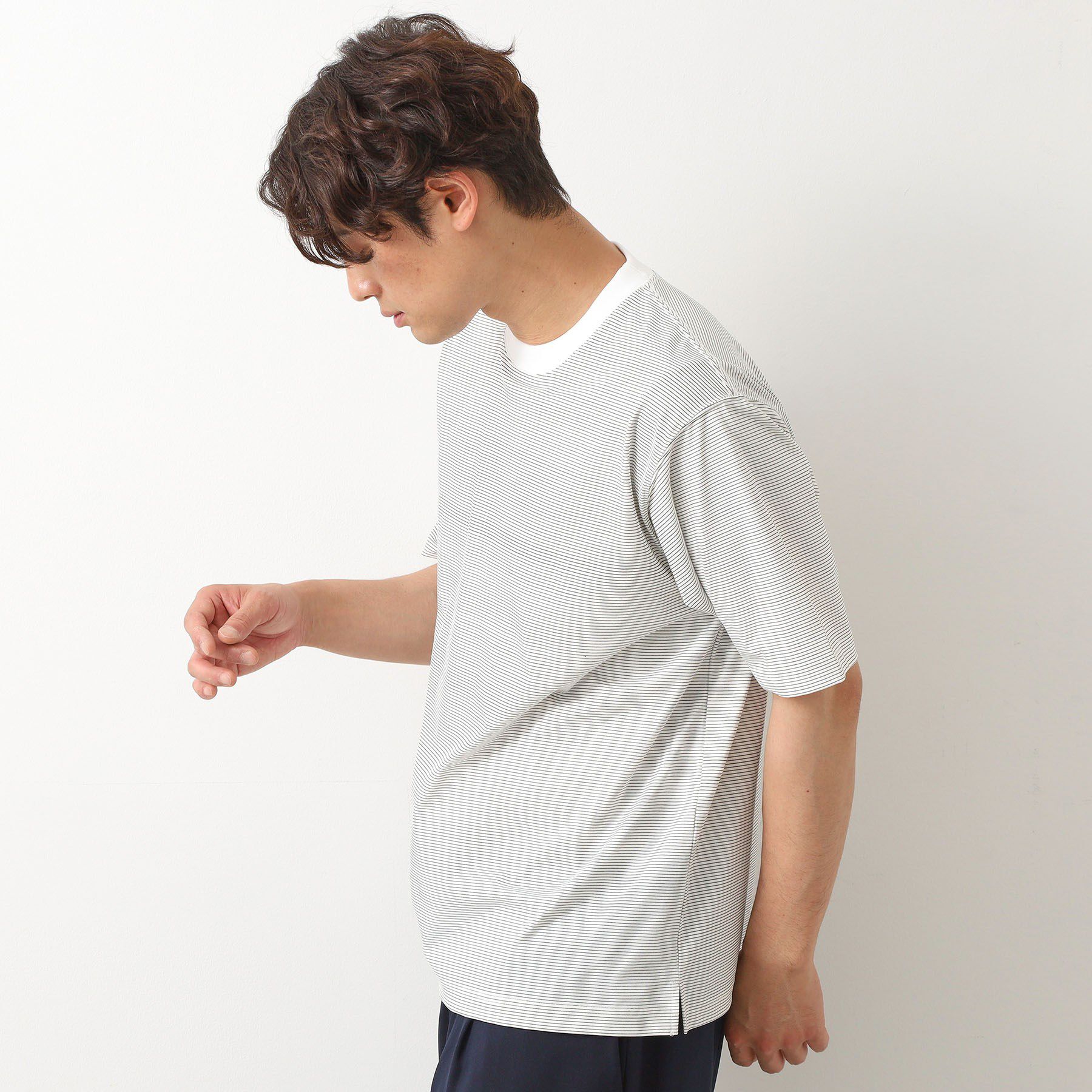THE SHOP TK「パーフェクテックボーダー 半袖Tシャツ 吸水速乾／洗濯機OK」|Tシャツ・カットソー|