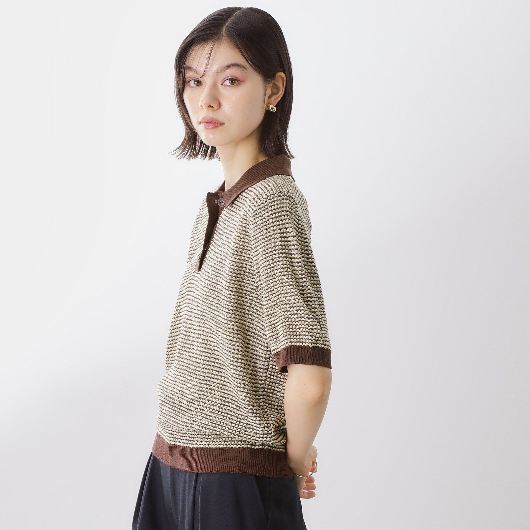 THE SHOP TK「柄アソートポロニットシャツ【洗濯機OK】」|ニット・セーター|
