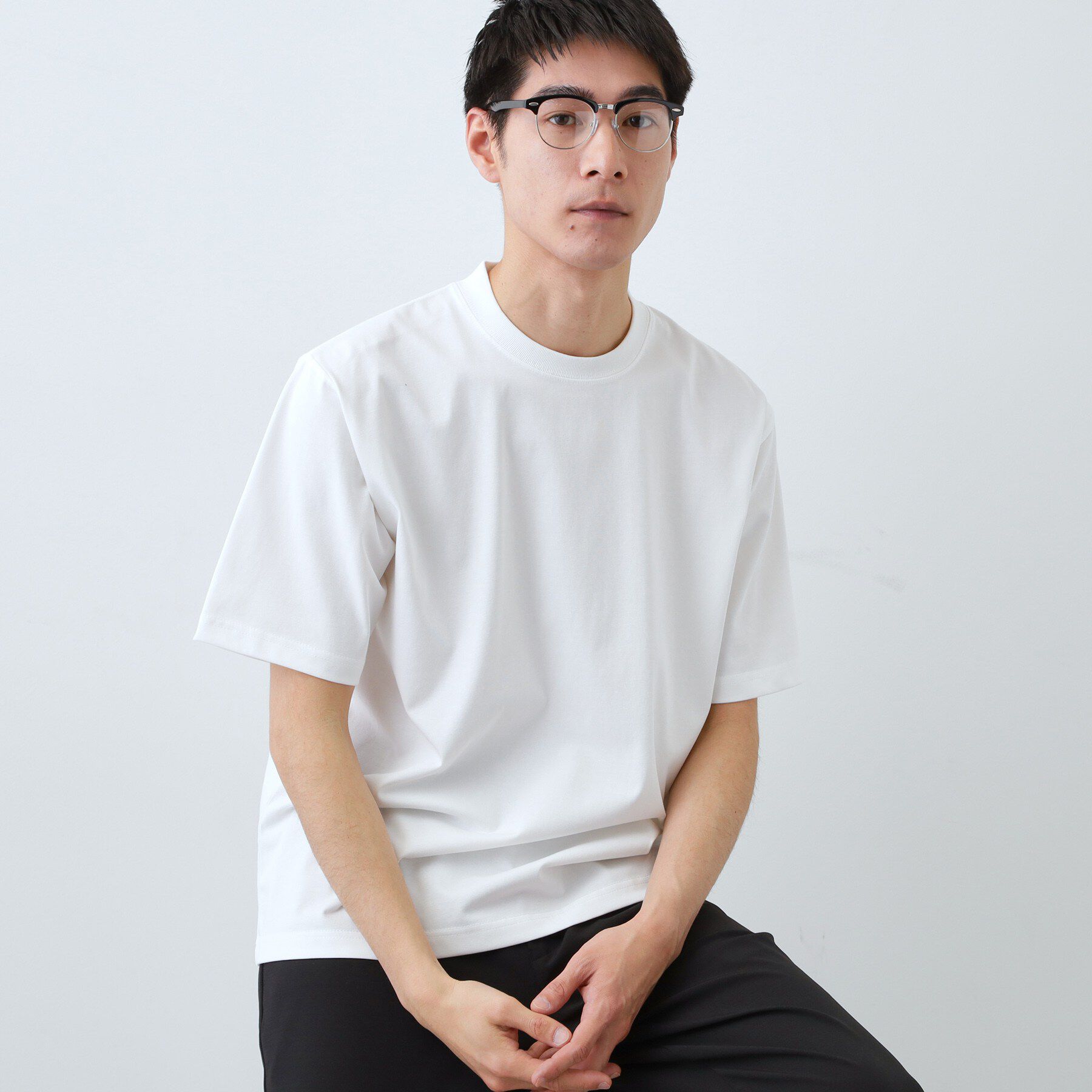 THE SHOP TK「【ジャケットインにおすすめ】ビジネス半袖Tシャツ 洗濯機OK/襟高」|Tシャツ・カットソー|オフホワイト(003