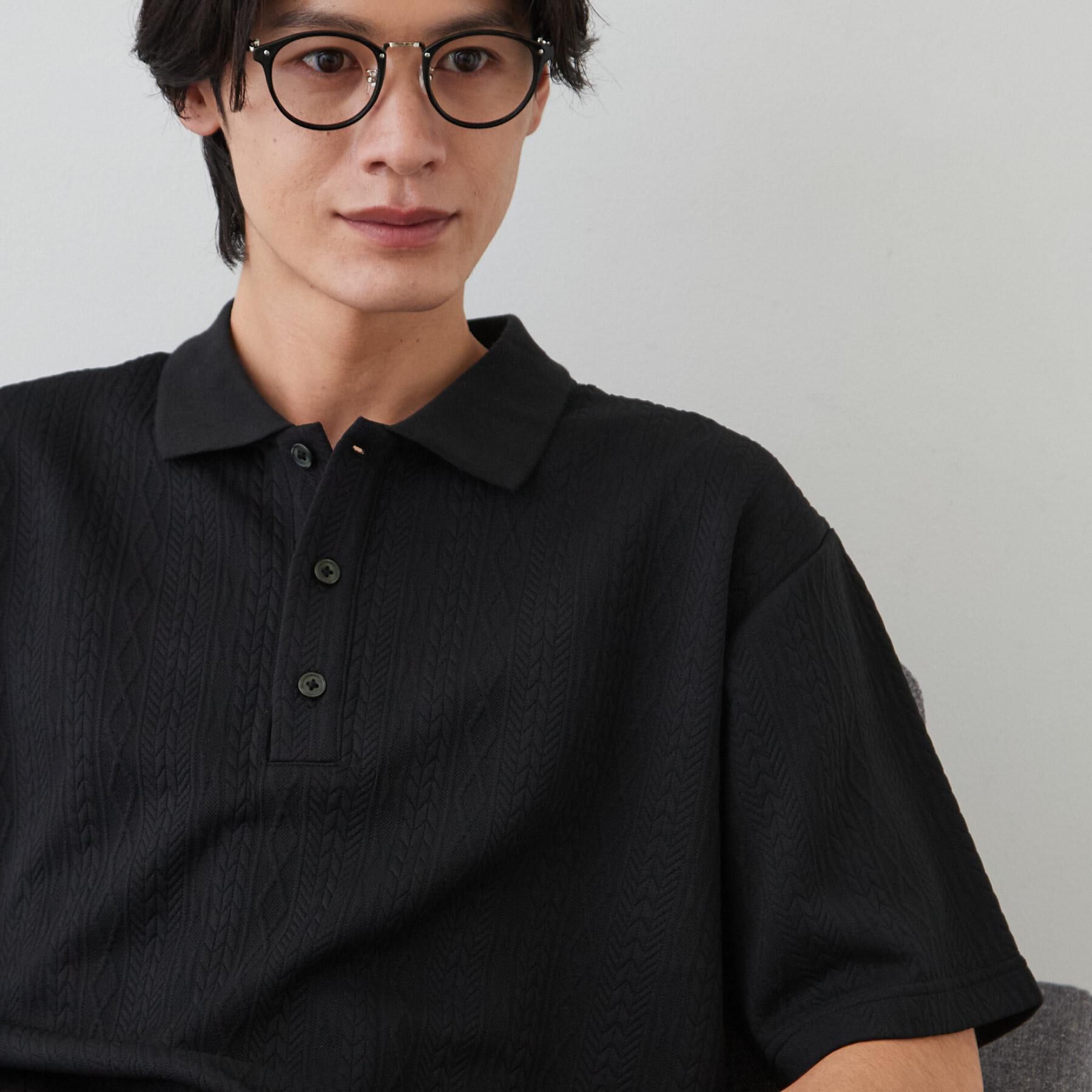 THE SHOP TK「【シンプルすぎない大人の表情】ケーブルフクレポロシャツ 吸水速乾/UVケア/洗濯機OK」|ポロシャツ|