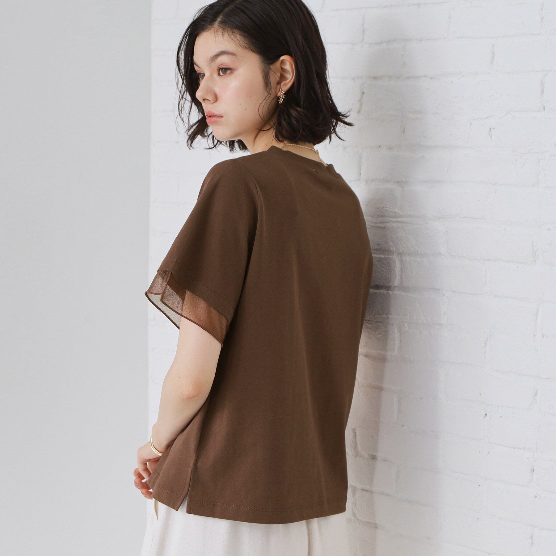 THE SHOP TK「【M-XL/ひんやり】上品な透け感 袖口シアーTシャツ」|Tシャツ・カットソー|