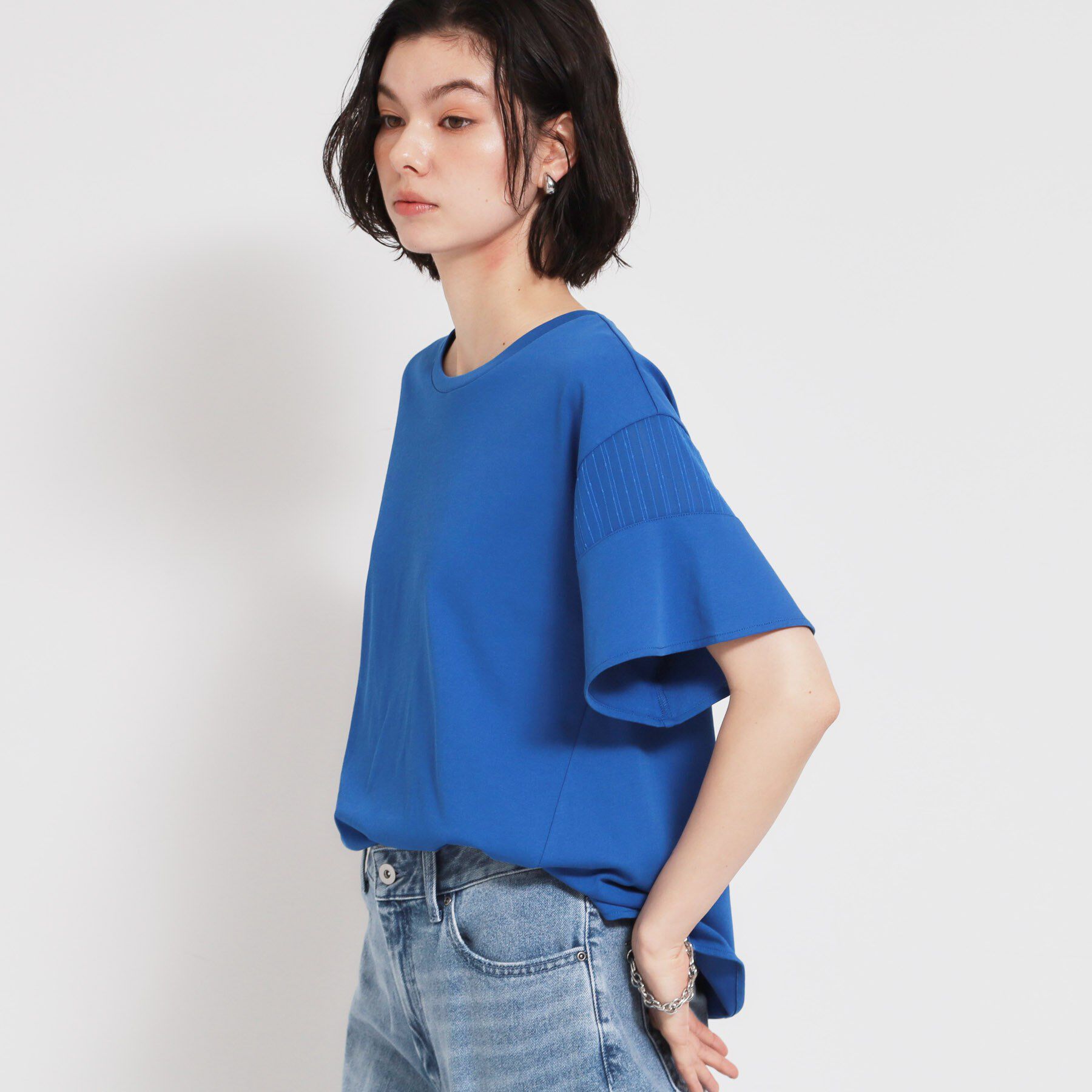 THE SHOP TK「【ひんやりさらさら】軽やかに揺れる シアーフレアスリーブTシャツ」|Tシャツ・カットソー|