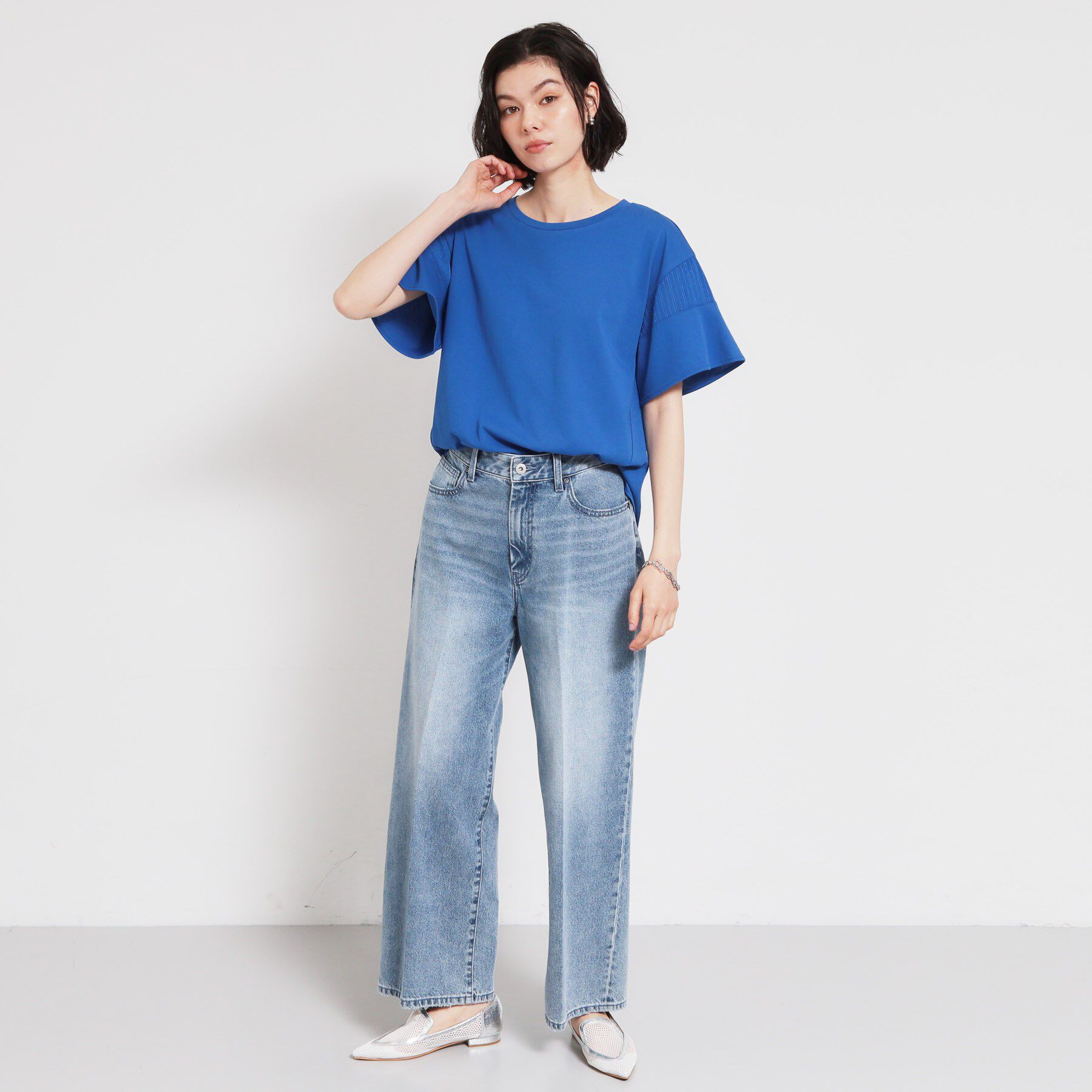 THE SHOP TK「【ひんやりさらさら】軽やかに揺れる シアーフレアスリーブTシャツ」|Tシャツ・カットソー|