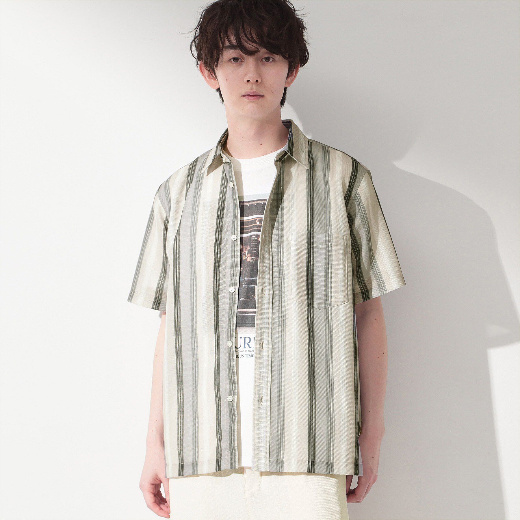 THE SHOP TK「メッシュ ストライプ半袖シャツ 洗濯機OK／通気性◎」|シャツ・ブラウス|