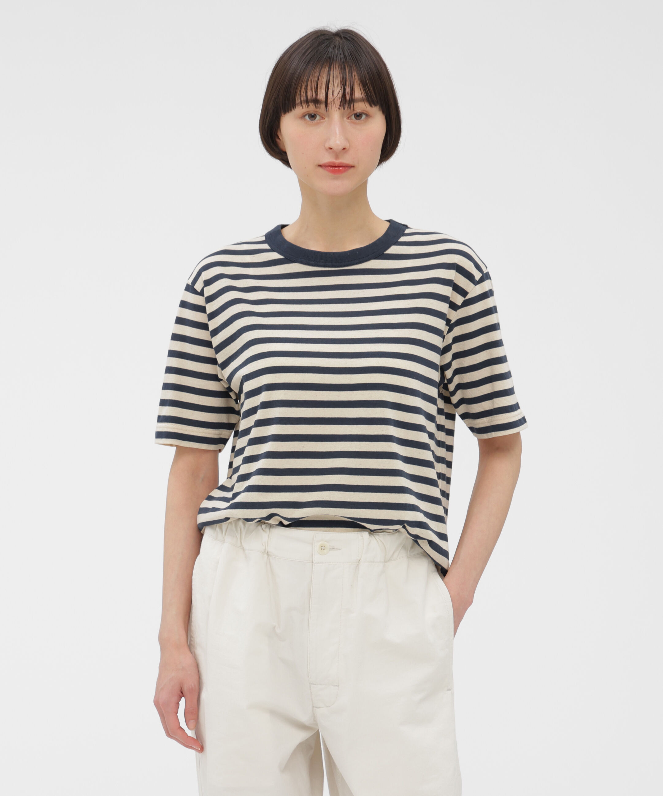 MHL.「COTTON LINEN STRIPE JERSEY TOP」|Tシャツ・カットソー|MID BLUE3