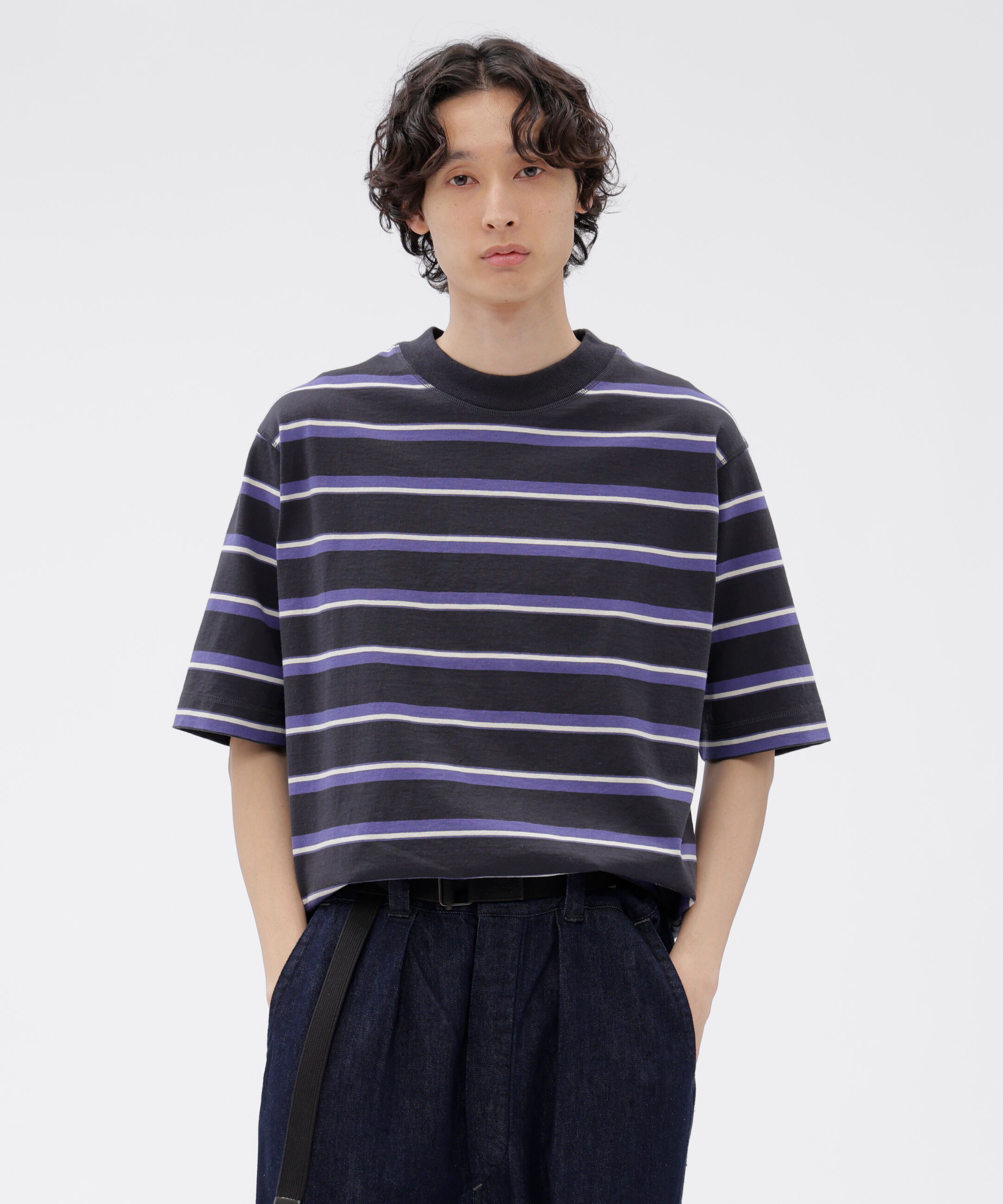 MHL.「OUTLINE STRIPE JERSEY TOP」|Tシャツ・カットソー|NAVY