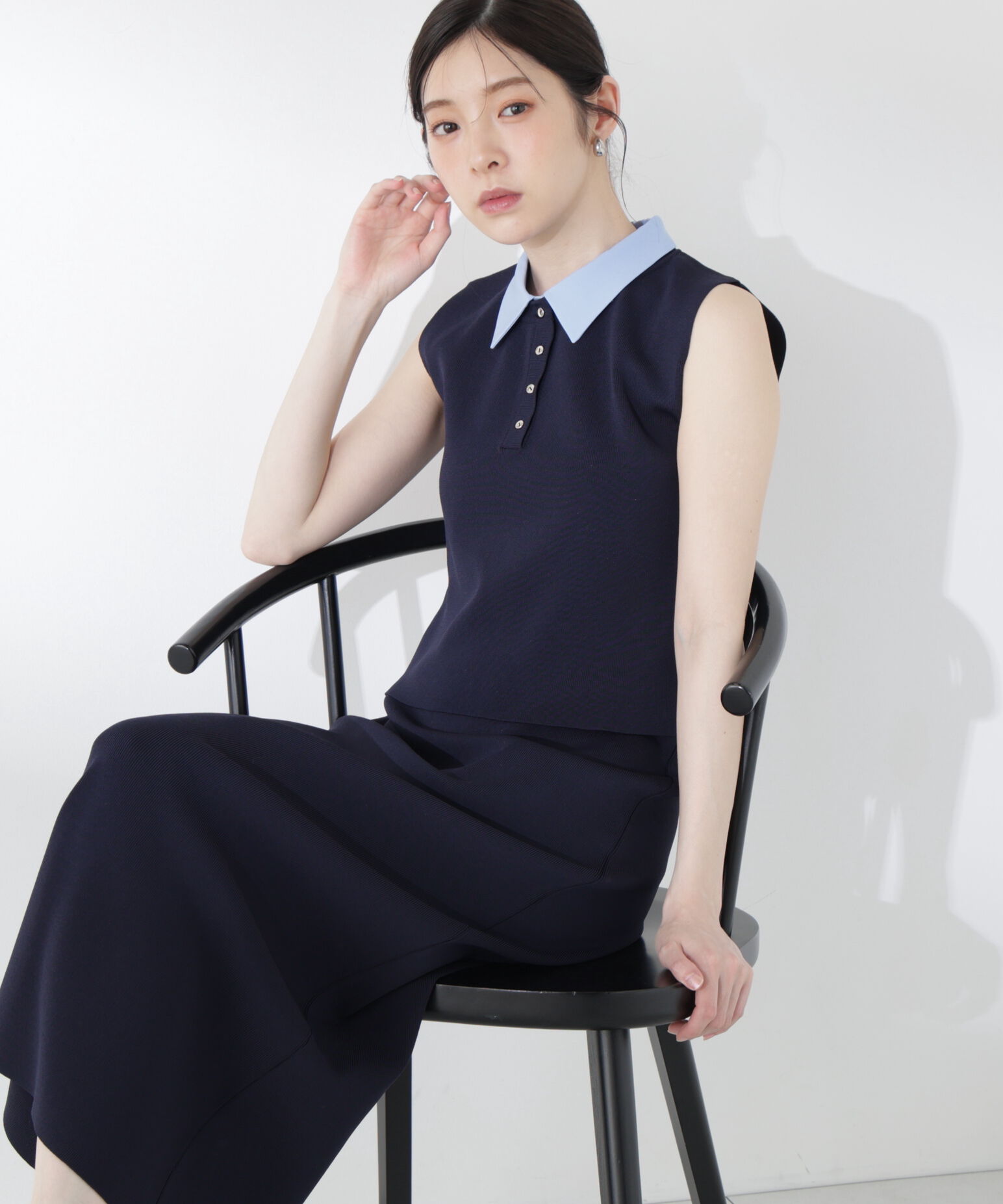 PROPORTION BODY DRESSING「＜青島心さん着用＞衿ドッキングニットセットアップ」|ワンピース|ネイビー