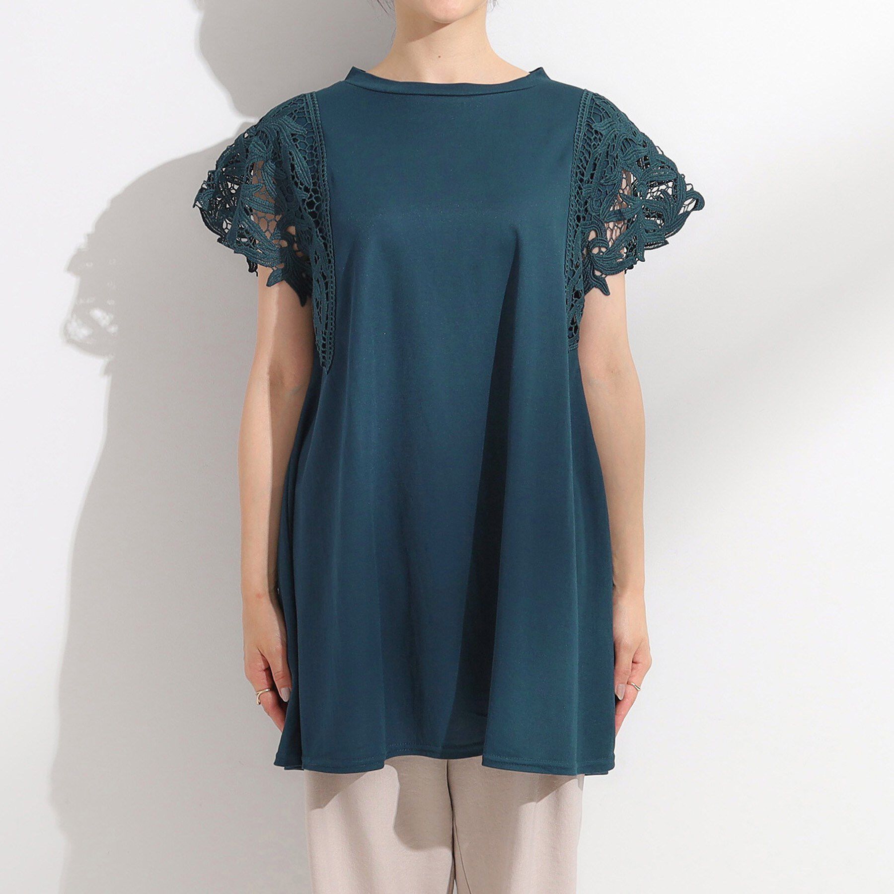 SHOO･LA･RUE「【S-LL】上品華やか お袖レースチュニックトップス」|チュニック|