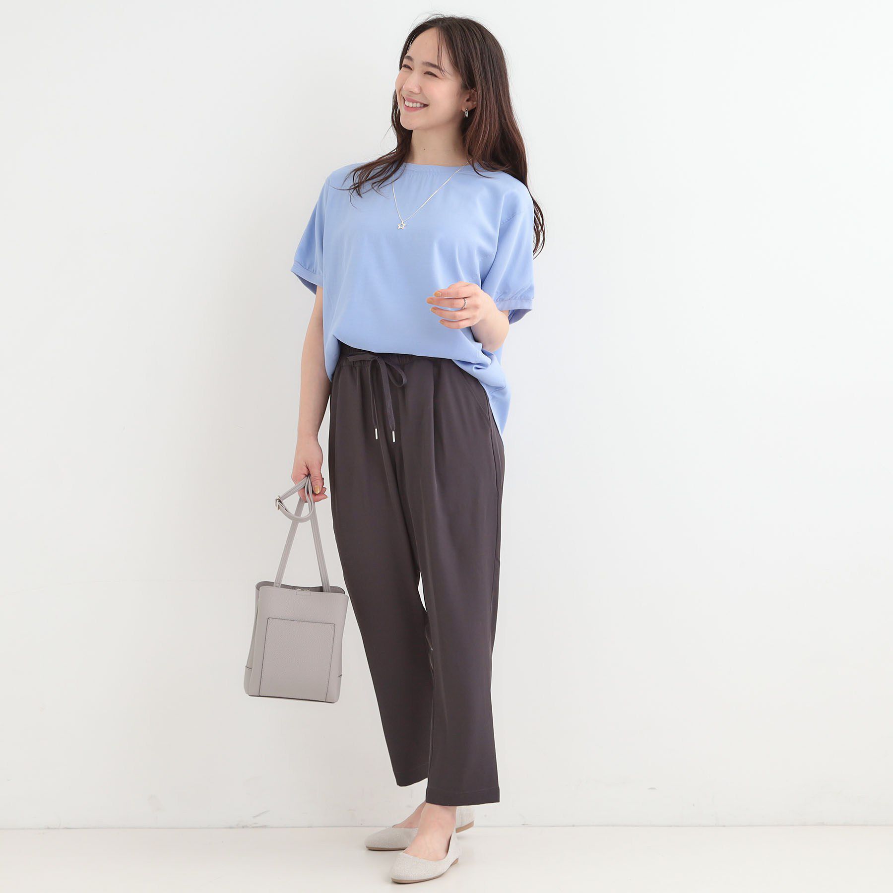 SHOO･LA･RUE「【ひんやり/洗濯後しわになりにくい】リブ切り替えドルマンブラウス」|シャツ・ブラウス|