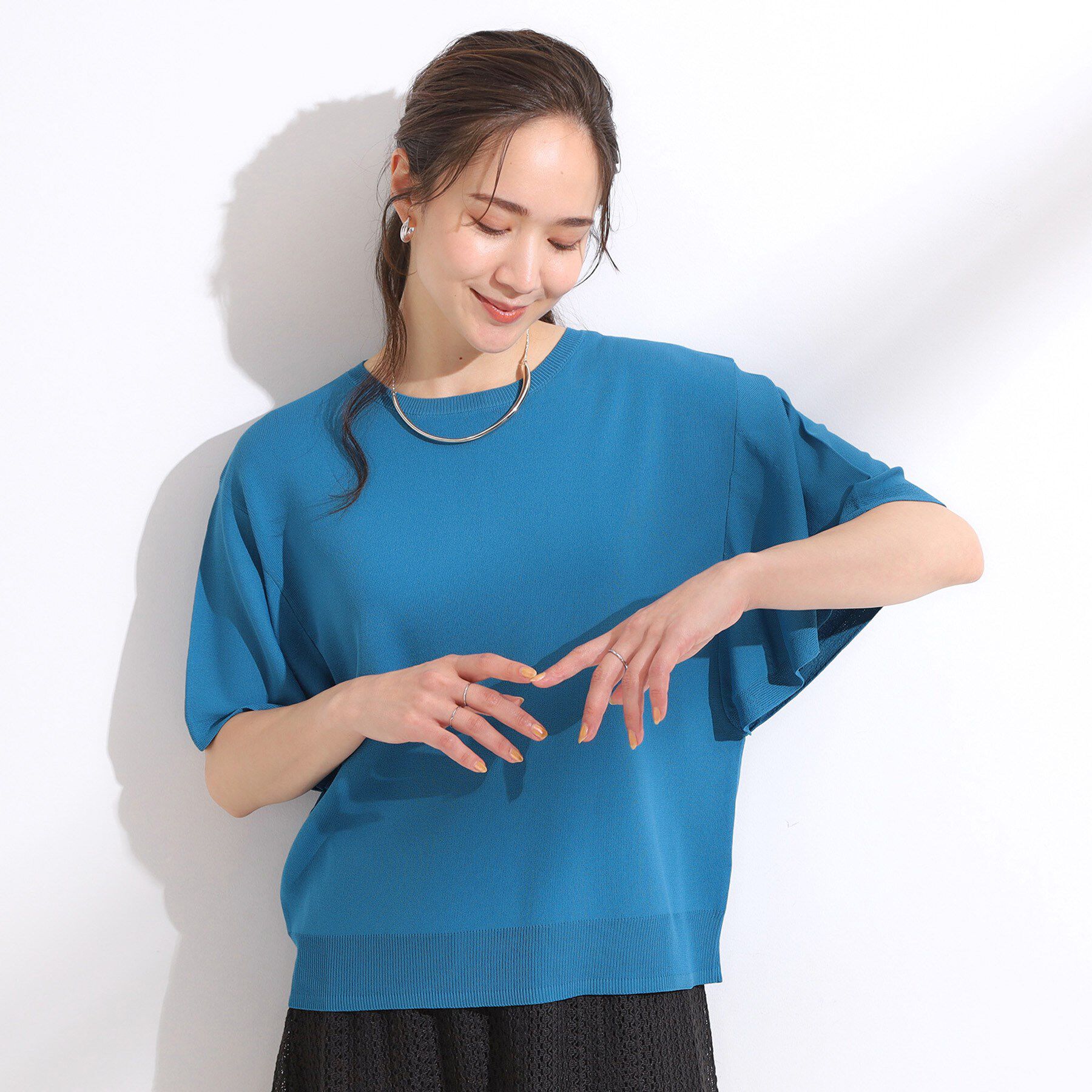 SHOO･LA･RUE「【S-LL】二の腕はカバーして魅せる フレアスリーブニット」|ニット・セーター|