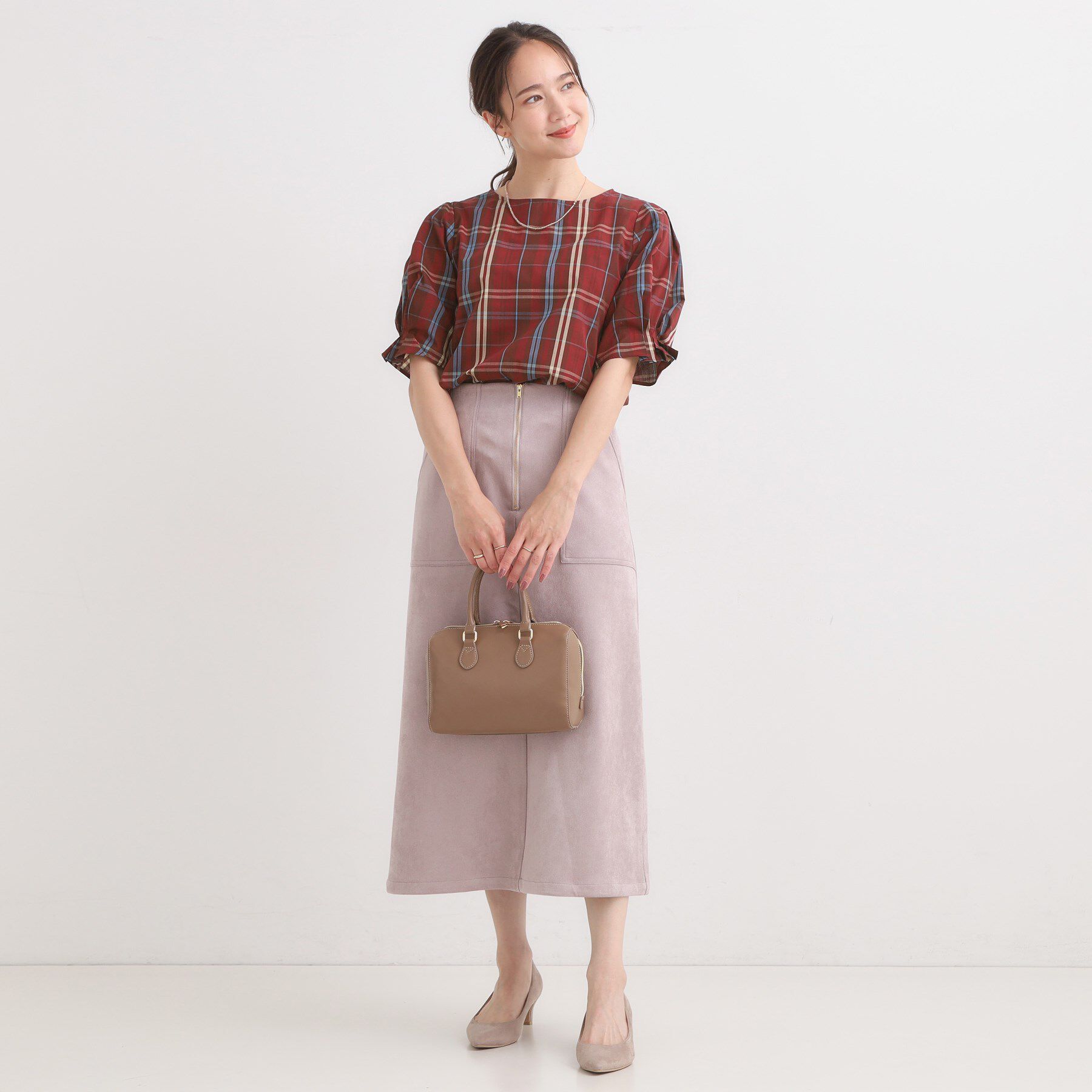 SHOO･LA･RUE「【S-LL/5分袖】お袖タックできれいに魅せる 大人のチェックブラウス」|シャツ・ブラウス|