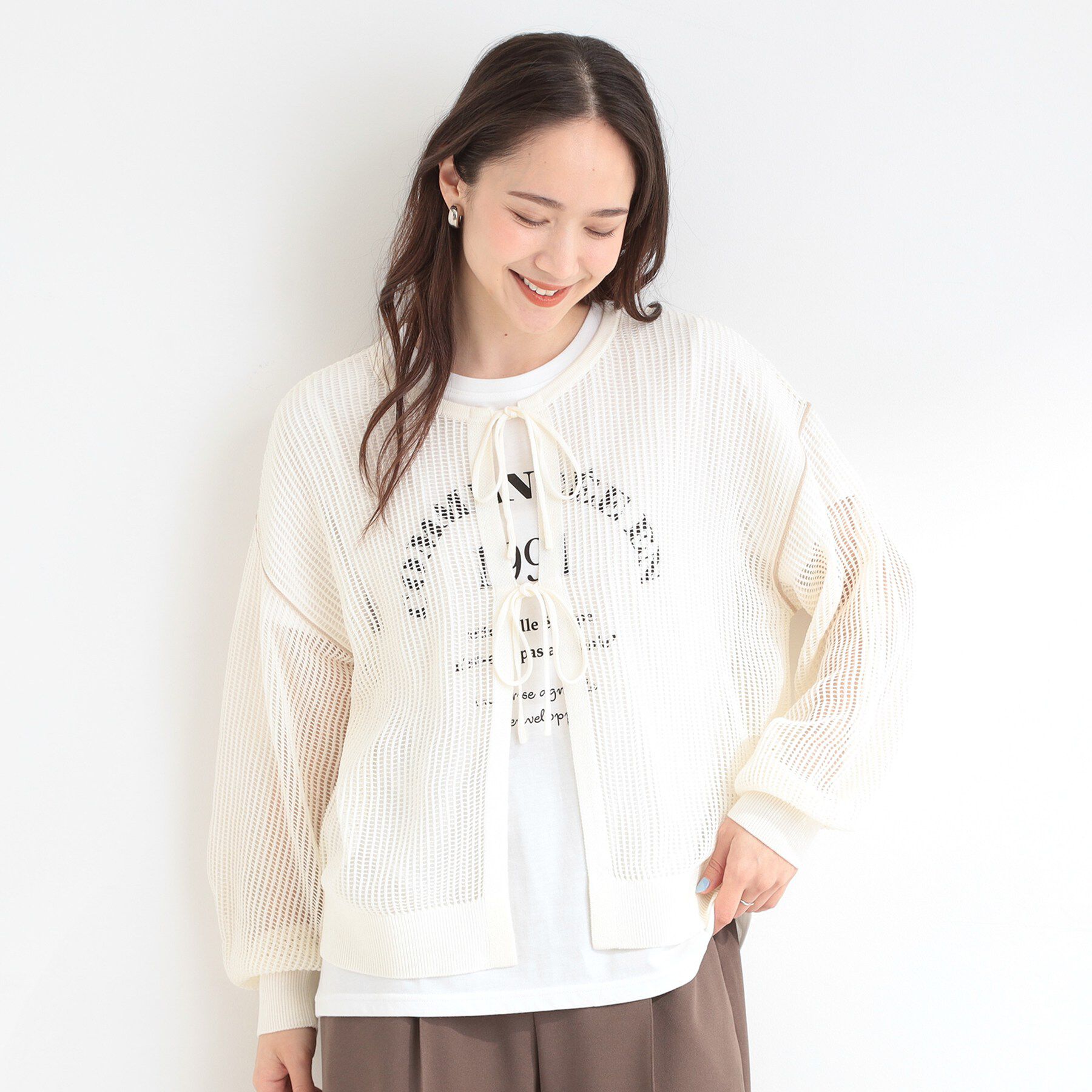 SHOO･LA･RUE「【2点セット/洗濯機可/S-LL】時短でこなれ見え カーデにもなる2WAYメッシュニット+半袖ロゴT」|その他|