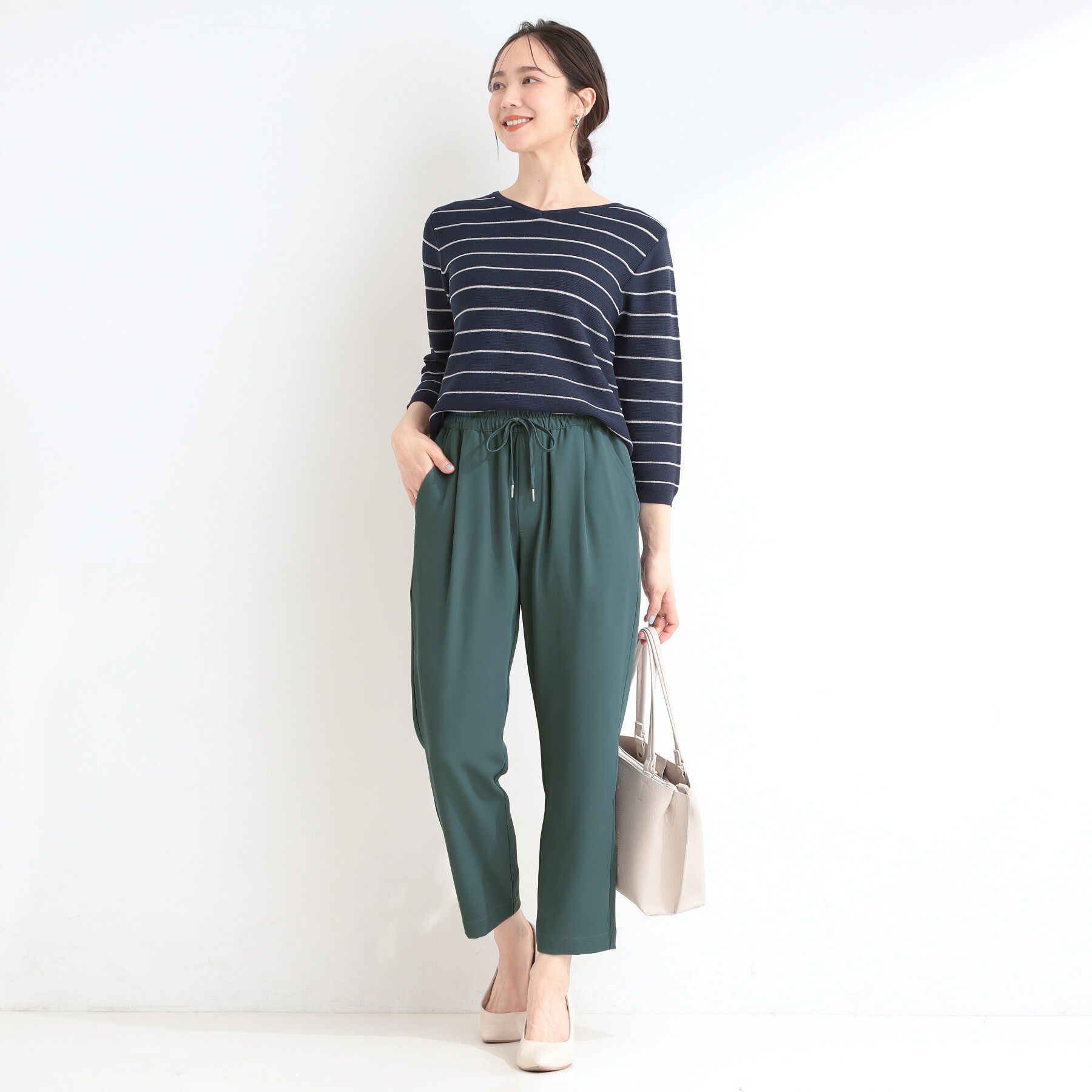 SHOO･LA･RUE「【ひんやり/UV/SS-3L/セットアップ可】さらさらぷるん イージーテーパードパンツ」|その他|