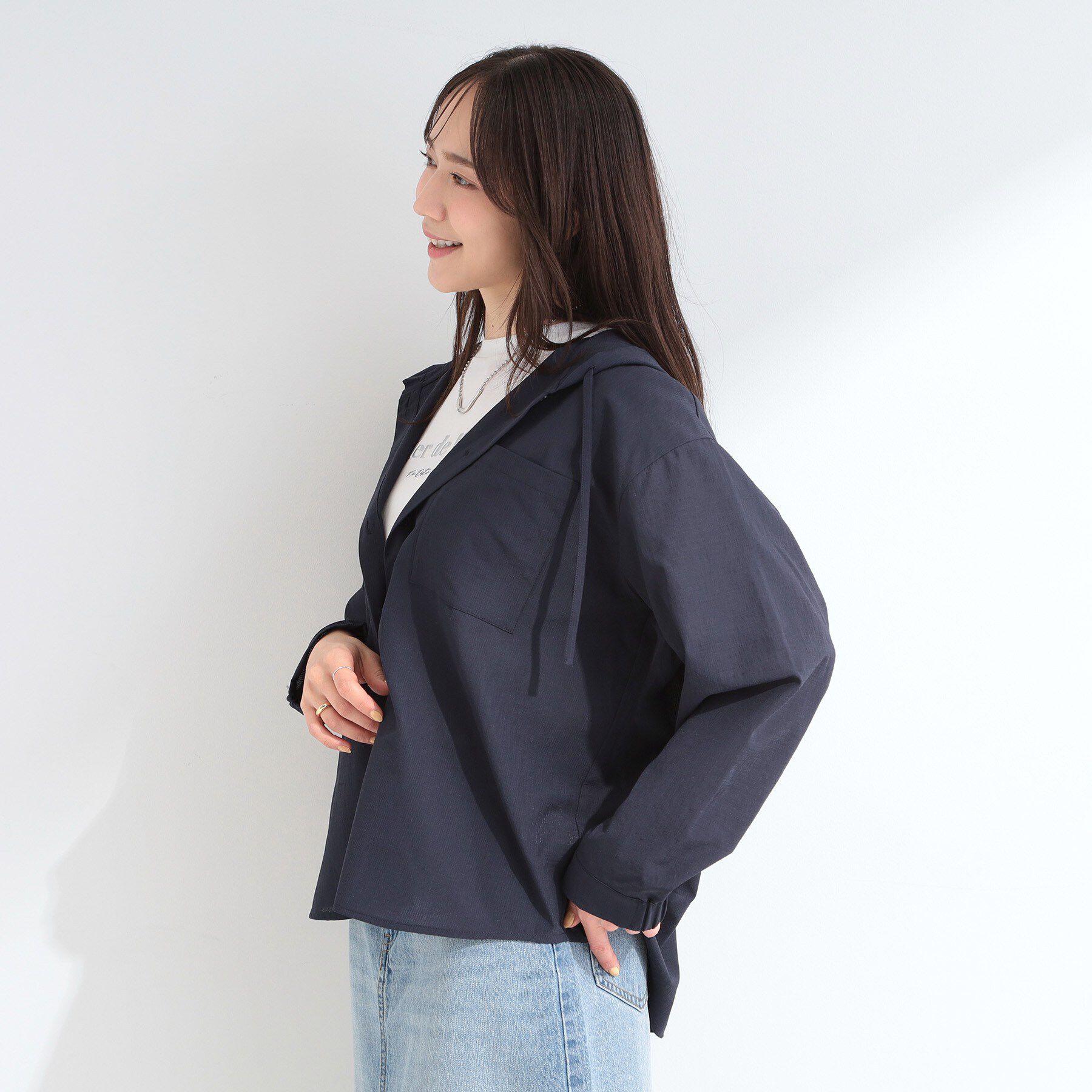 SHOO･LA･RUE「【通気性〇/洗濯機可/S-LL】UVカット機能付き ライトな着心地 ひんやりシャツパーカ」|シャツ・ブラウス|