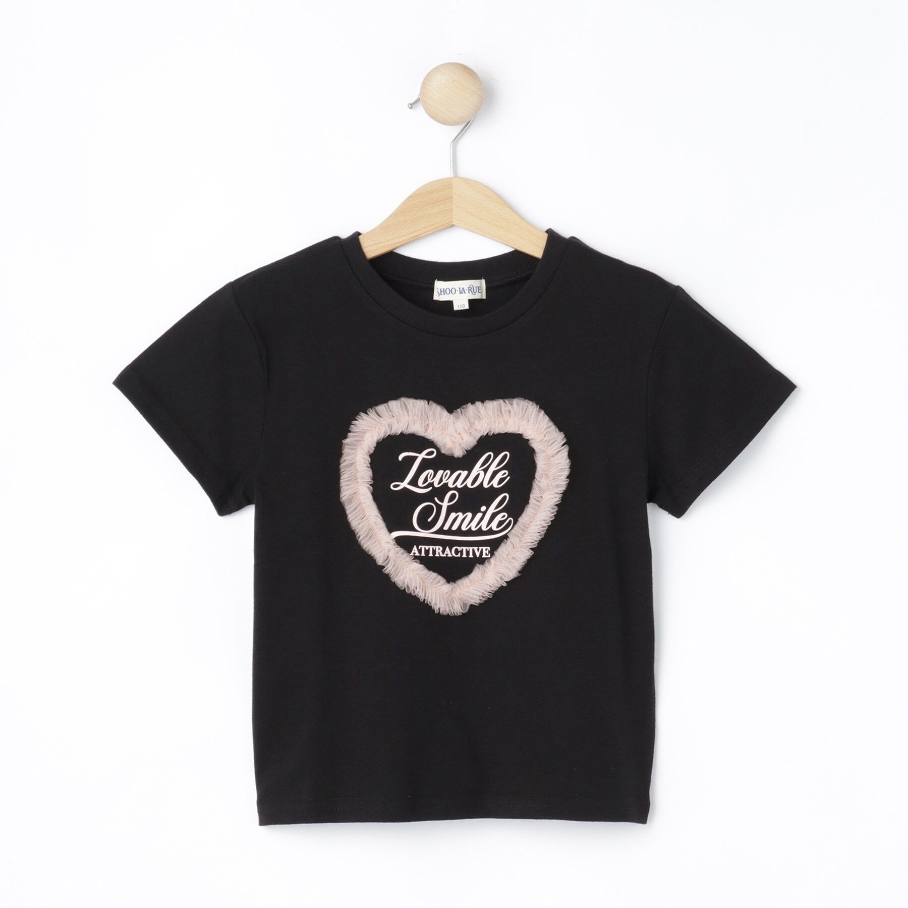 SHOO･LA･RUE「【100-150cm】ハートチュールＴシャツ」|Tシャツ・カットソー|ブラック(019)
