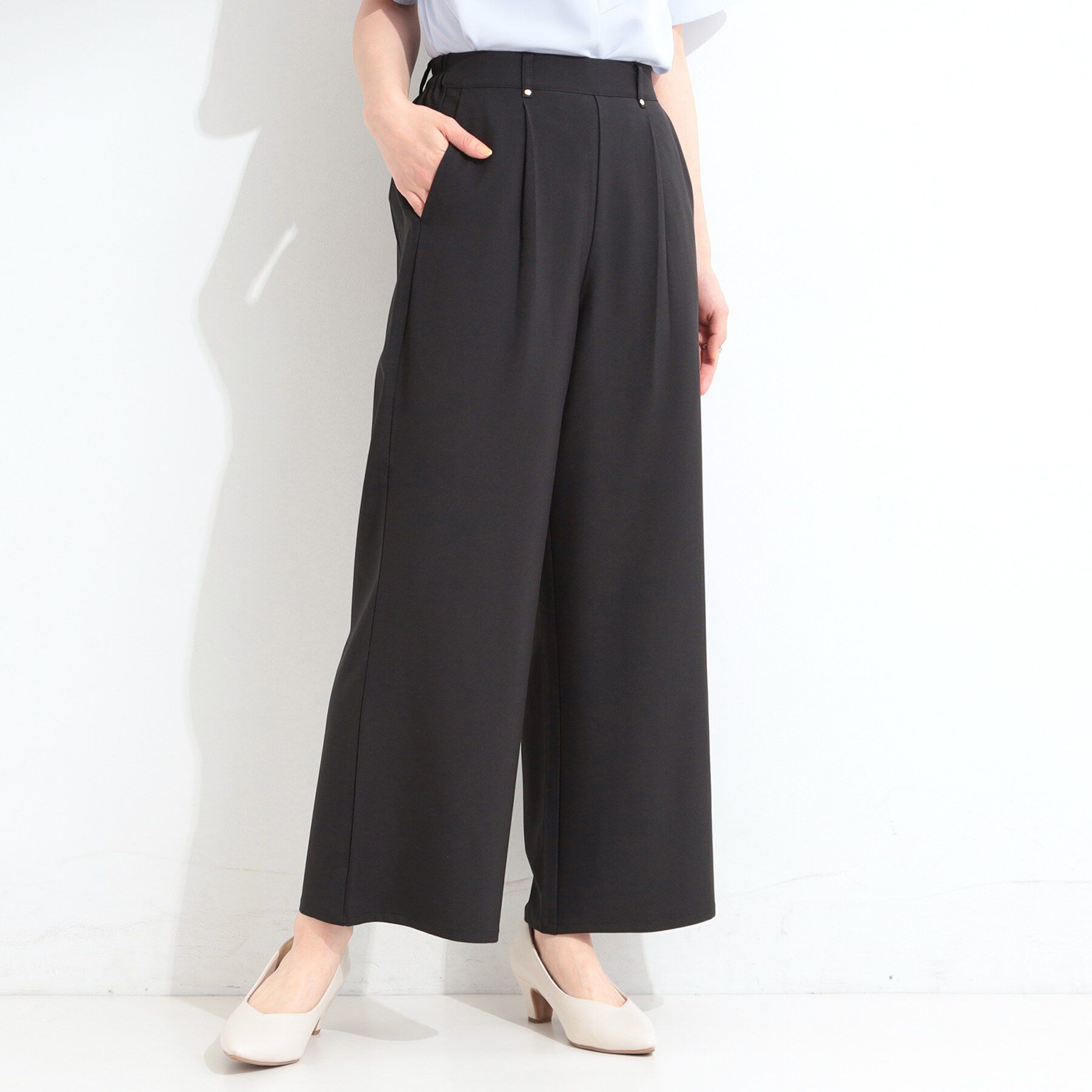 SHOO･LA･RUE「【S-LL】さらっと穿けてきれい見え 麻調タックワイドパンツ」|その他|