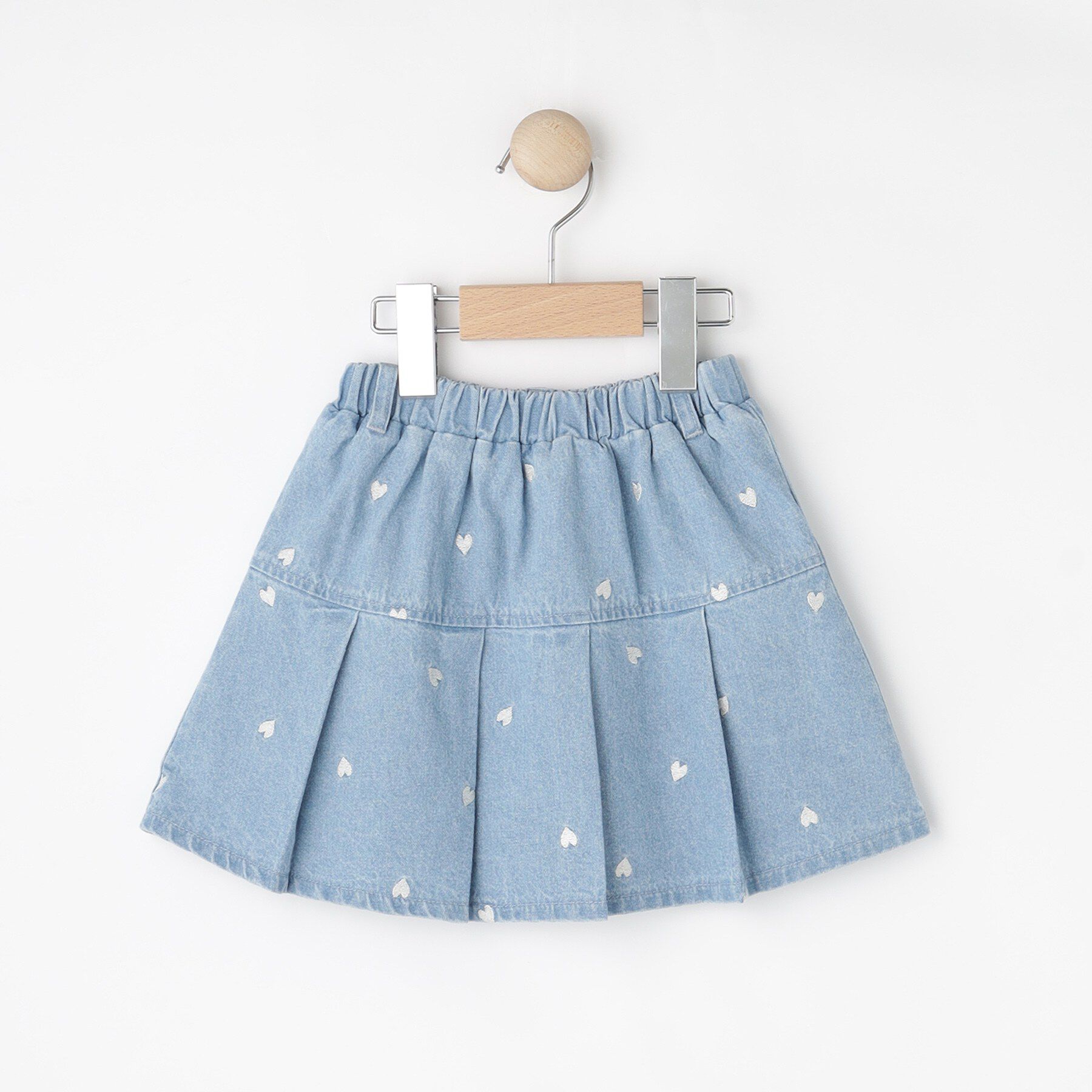 SHOO･LA･RUE「【100-150cm】ハート刺繍デニムスカート」|スカート|サックスブルー(09