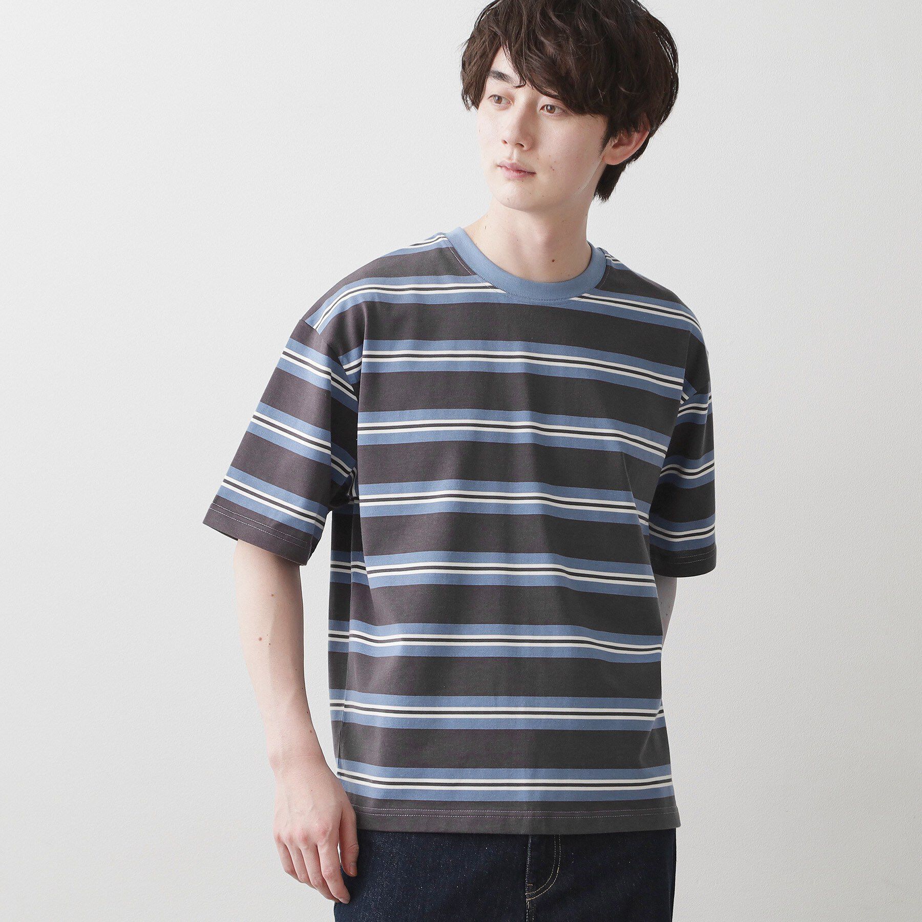 Dessin「【洗える】ボーダークルーカットソー」|Tシャツ・カットソー|チャコールグレー(0