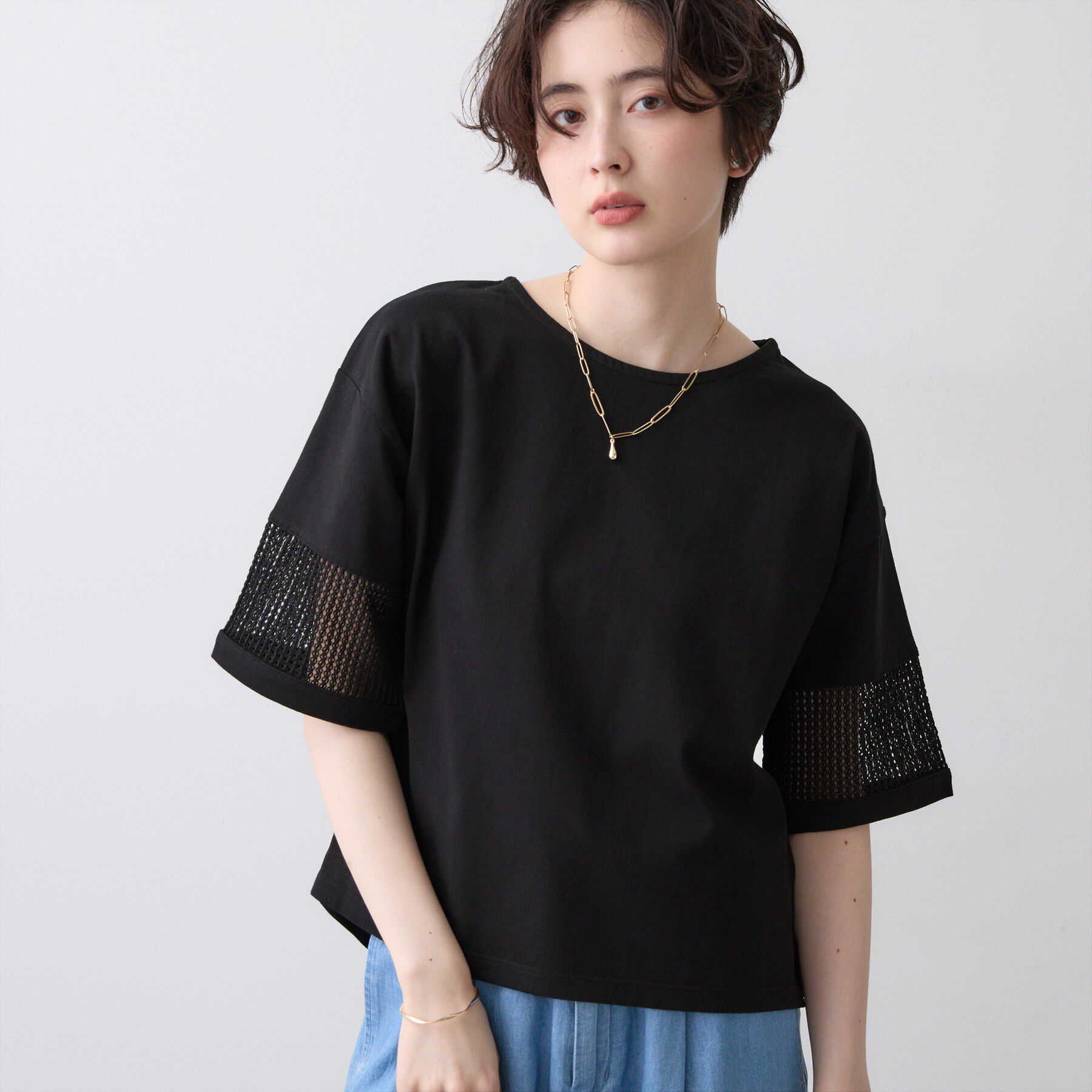 Dessin「【接触冷感】メッシュレーススリーブプルオーバー」|Tシャツ・カットソー|