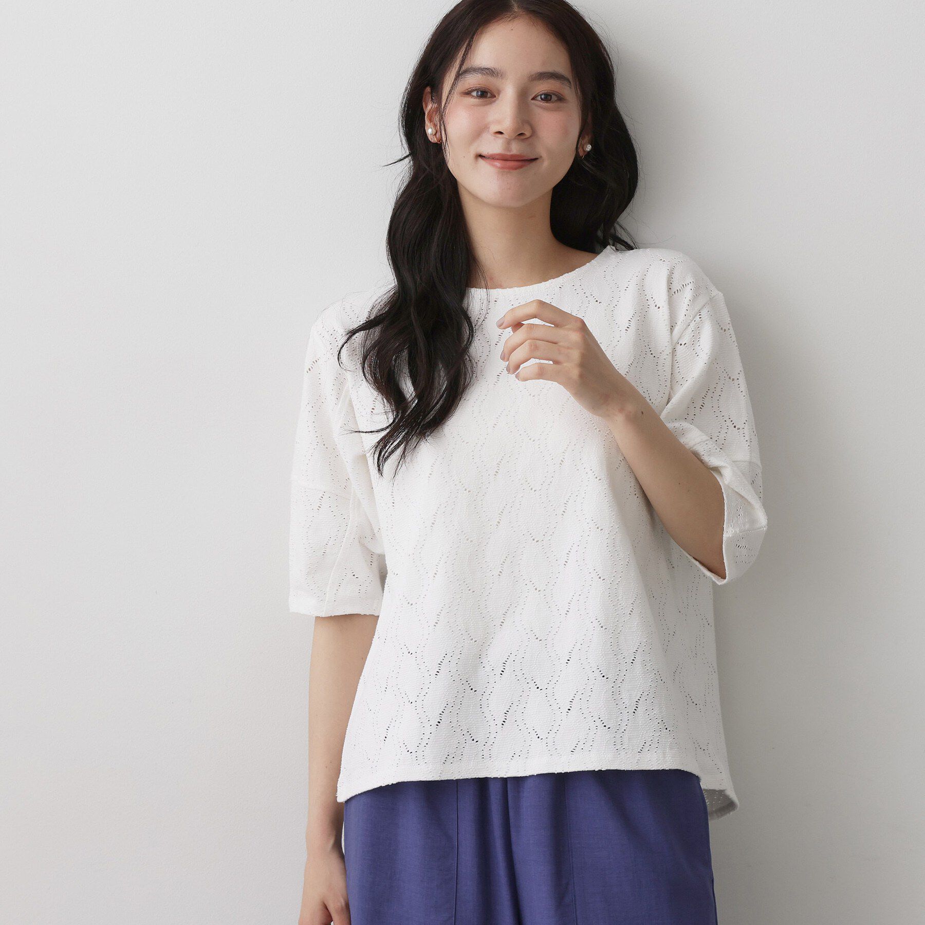 Dessin「【マシンウォッシャブル】5分袖レースカットソー」|Tシャツ・カットソー|