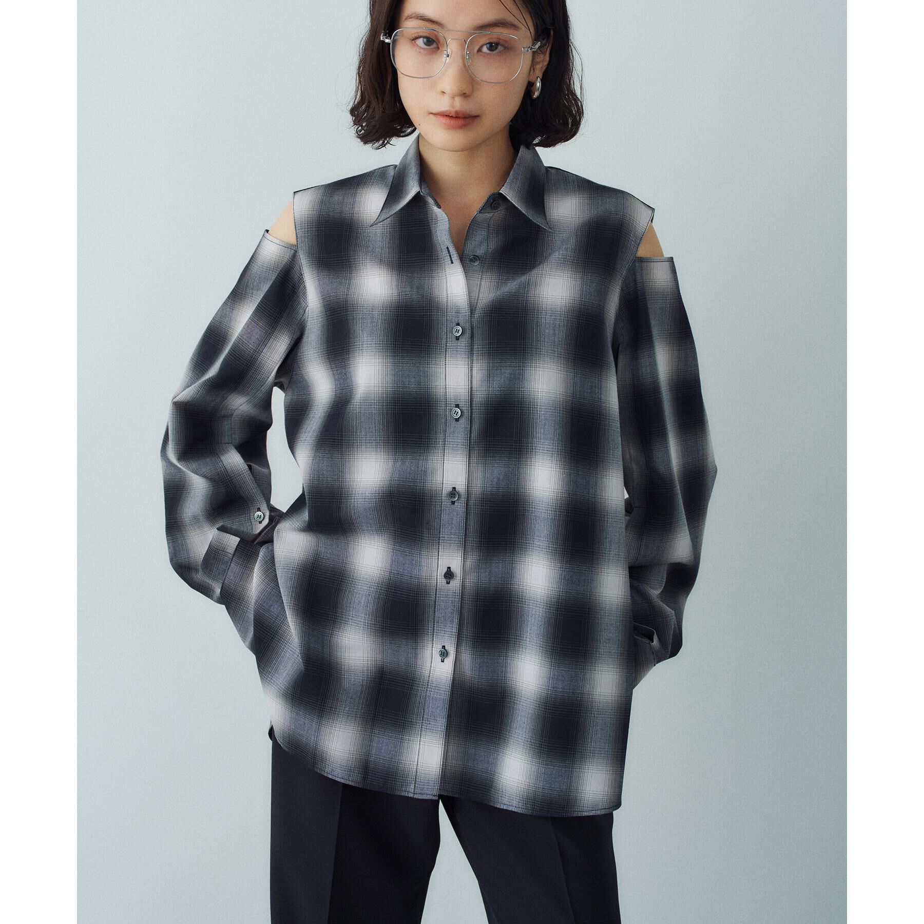 CODE A「shadow check over shirt」|シャツ・ブラウス|ネイビー(294)