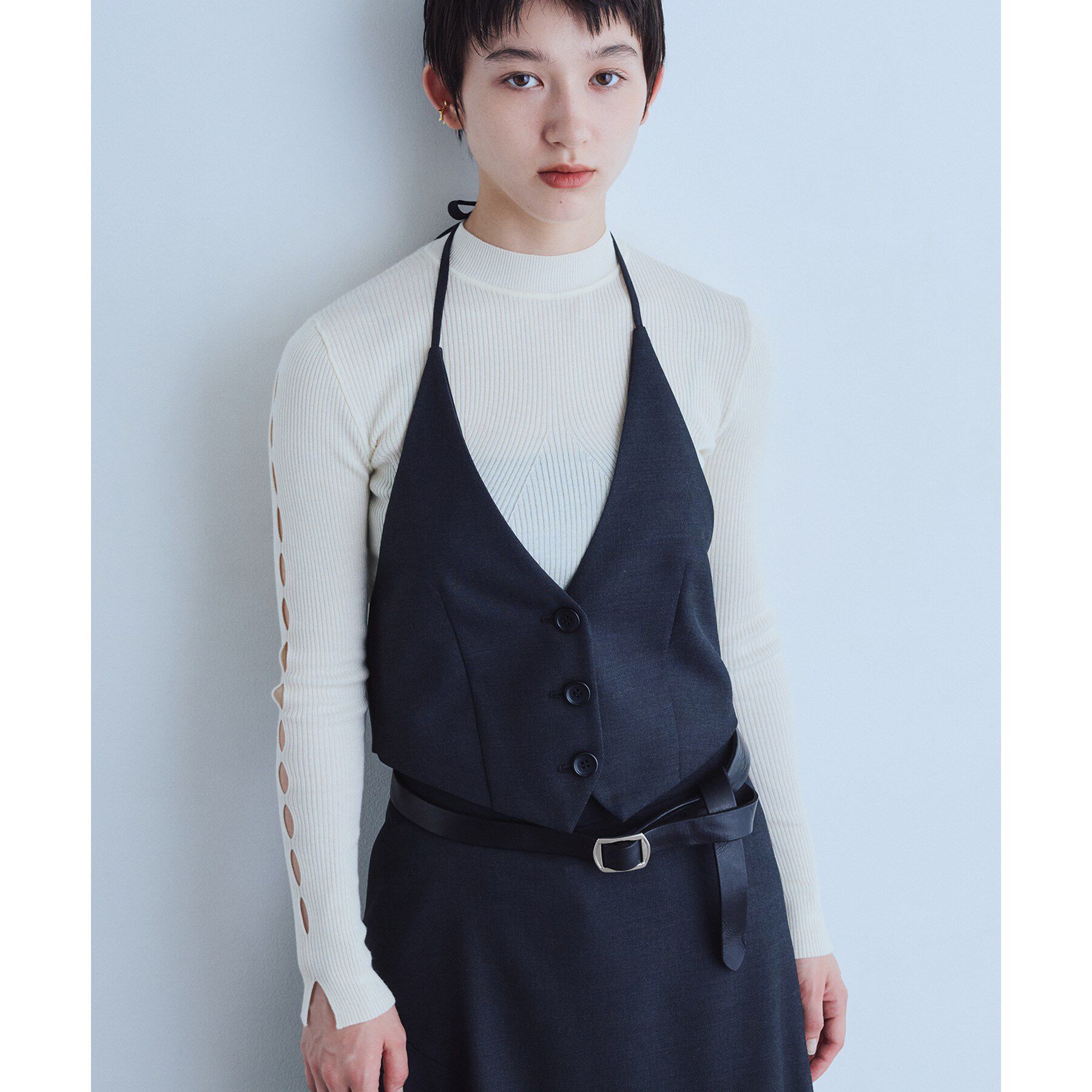 CODE A「back ribbon vest」|ベスト・ジレ|チャコールグレー(0