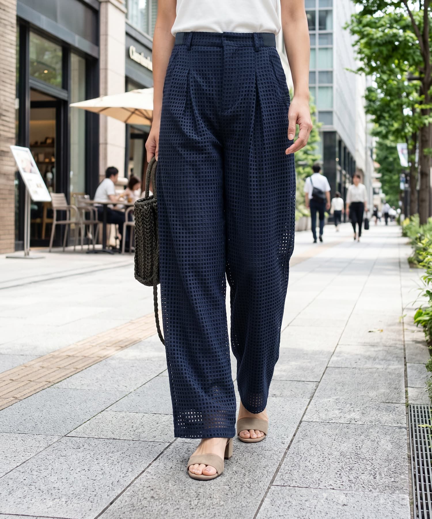 STYLE DELI「スクエアレースストレートパンツ」|スラックス|ドライネイビー