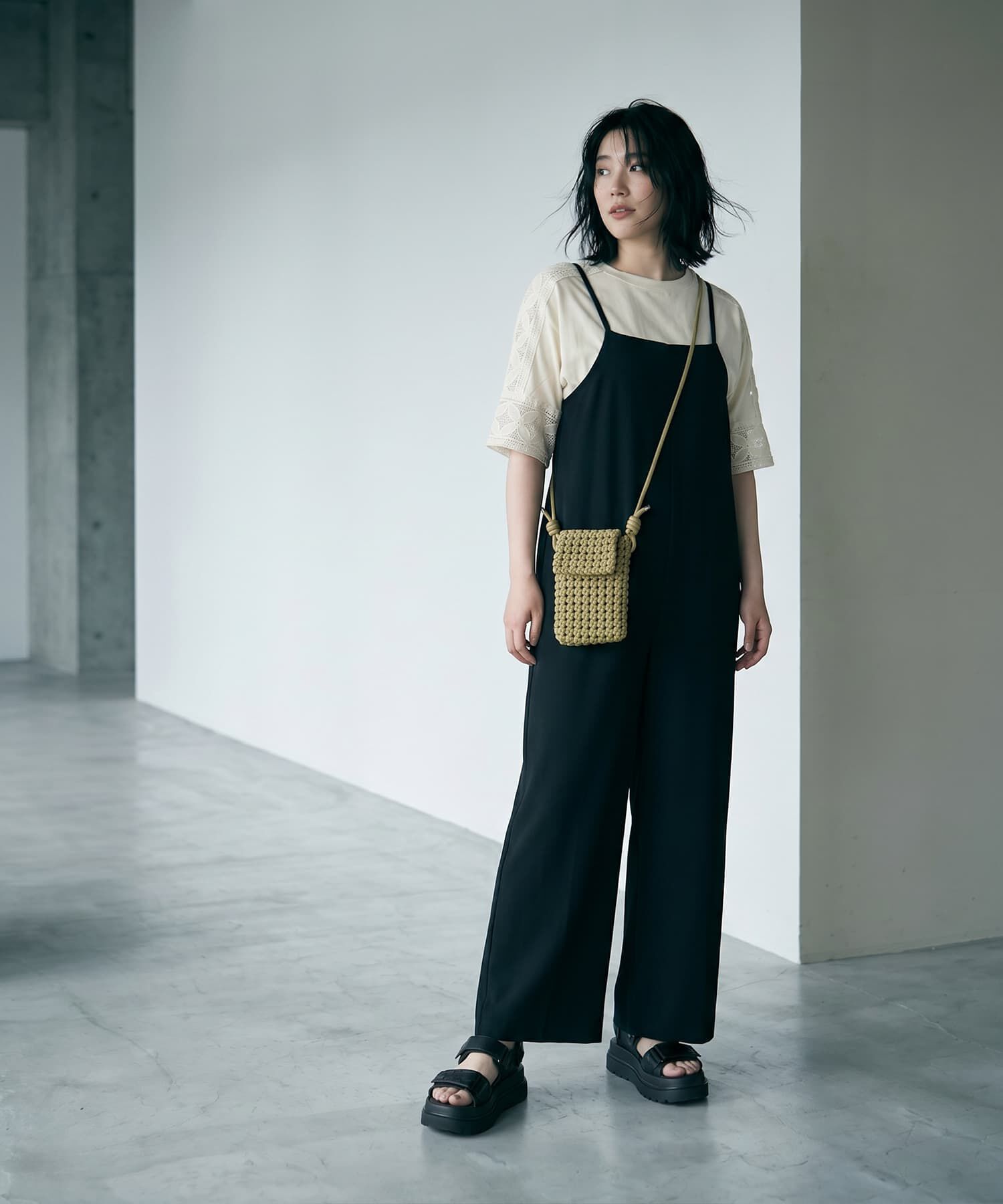 STYLE DELI「【BLK001】サラ落ちキャミオールインワン」|オールインワン|