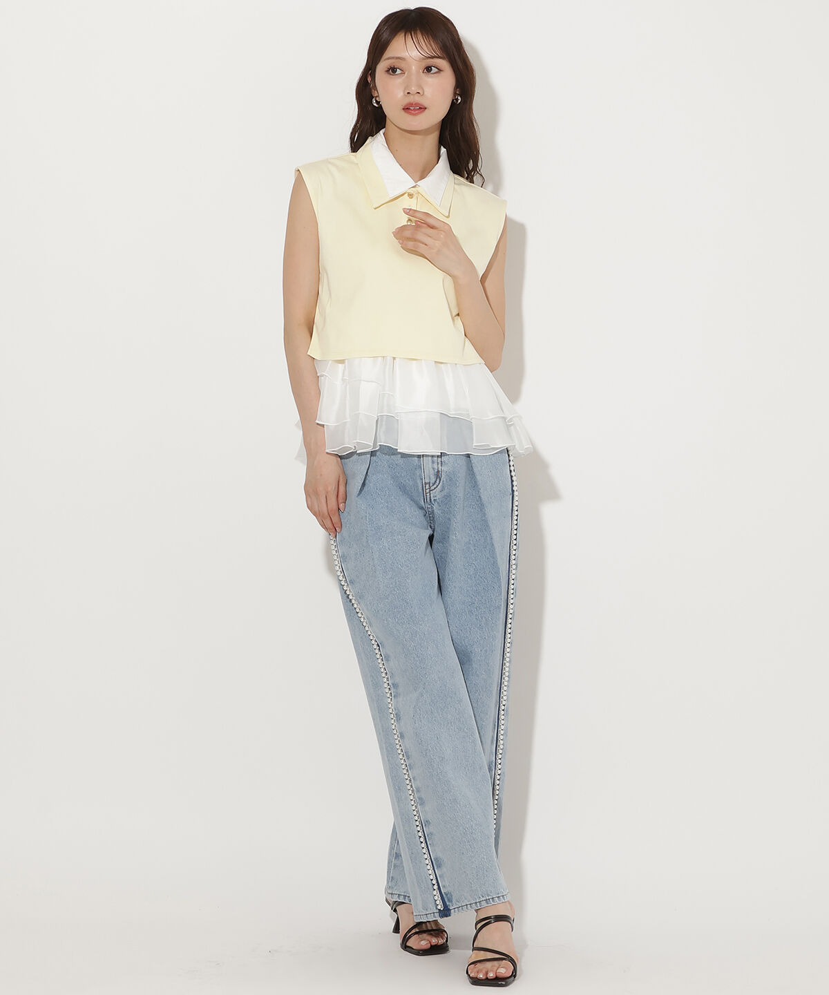 アンドクチュール「パールサイドラインデニムパンツ」|デニム|