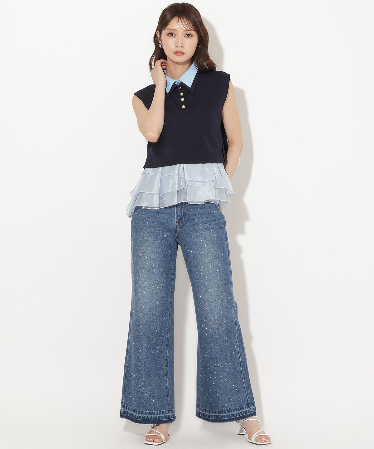 アンドクチュール「Wカラーフレンチスリーブカットプルオーバー&times;キャミセット」|Tシャツ・カットソー|