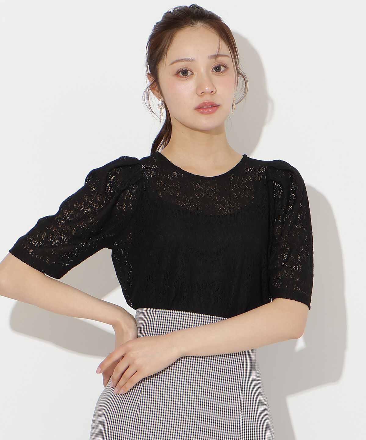 WILLSELECTION「レースクルーネックトップス」|Tシャツ・カットソー|ブラック