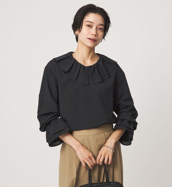 UNITED ARROWS green label relaxing「フリルカラー ブラウス マシンウォッシャブル 吸水速乾」|シャツ・ブラウス|NAVY