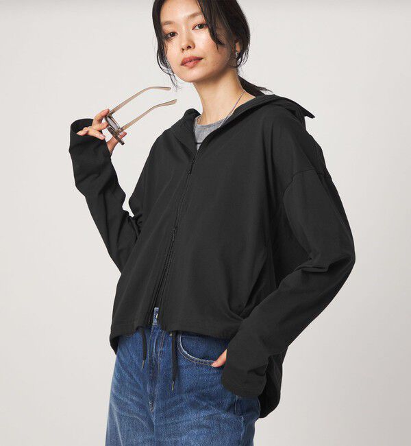 UNITED ARROWS green label relaxing「【WEB限定】＜at ease＞ドロスト カットソー パーカー  UVカット 接触冷感 遮熱」|パーカー|BLACK