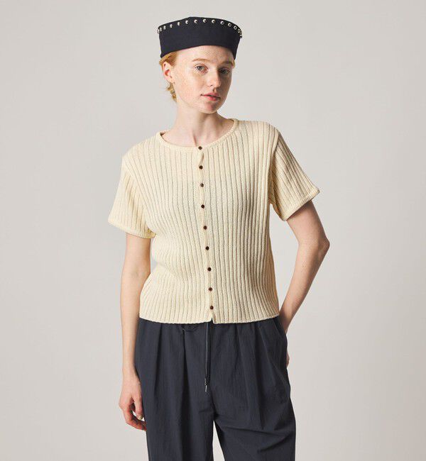 STEVEN ALAN「＜Steven Alan＞リブ ショートスリーブ カーディガン」|カーディガン|OFF WHITE