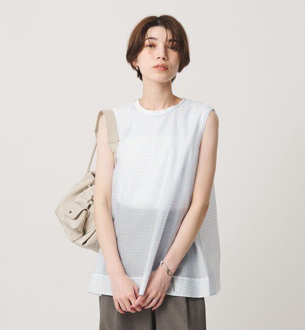 BEAUTY&YOUTH UNITED ARROWS「コットンシルク シアーチェック ノースリーブ ブラウス」|シャツ・ブラウス|LT.BLUE