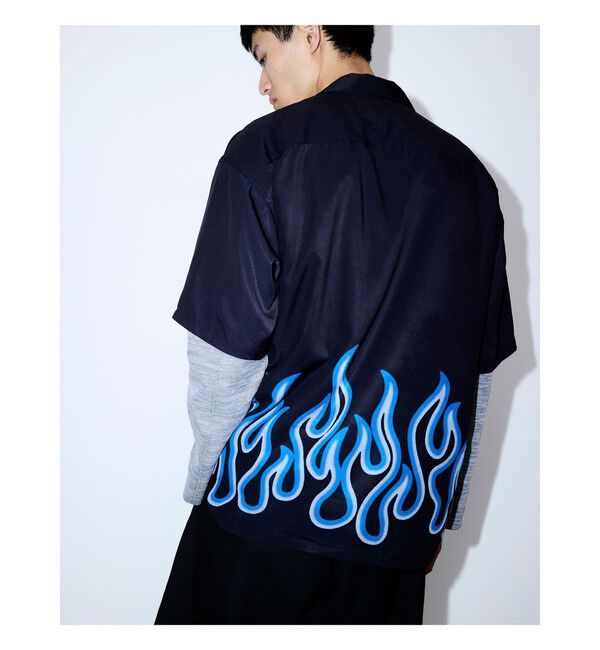 BEAMS「ファイヤーパターン オープンカラーシャツ」|シャツ・ブラウス|BLUE