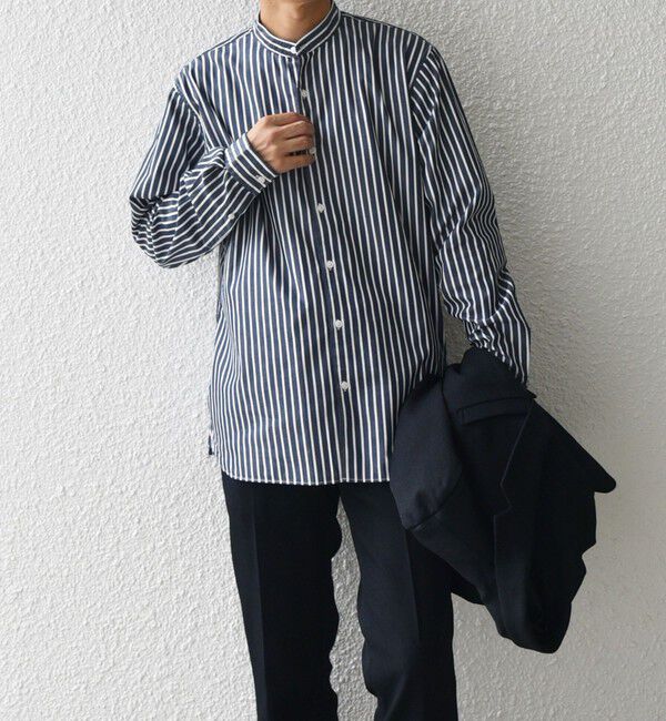 SHIPS any「SHIPS any:〈洗濯機可能〉ストライプ / ソリッド リラックス バンドカラー シャツ 26AW◆」|シャツ・ブラウス|