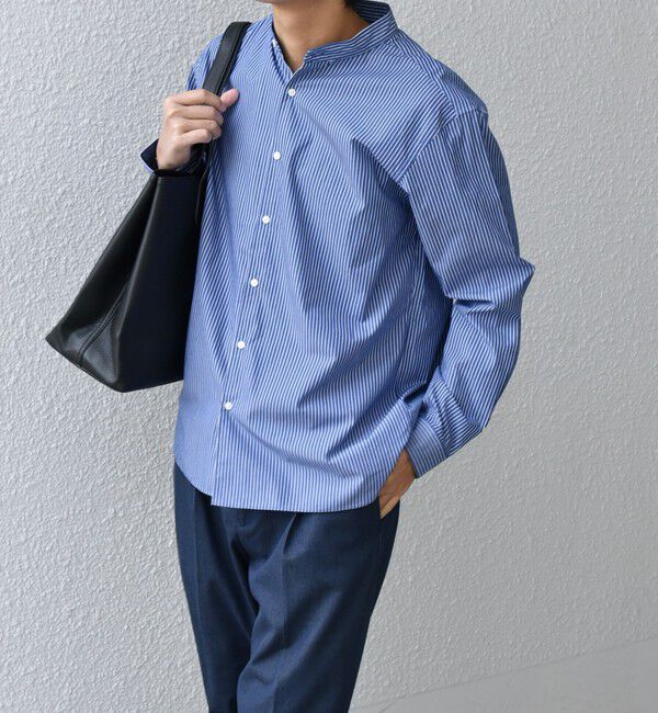 SHIPS any「SHIPS any:〈洗濯機可能〉ストライプ / ソリッド リラックス バンドカラー シャツ 26AW◆」|シャツ・ブラウス|ダークブルー