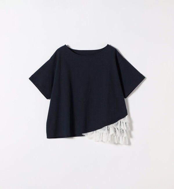 SHIPS any「SHIPS any:〈洗濯機可能〉レース ヘム アシンメトリー ショートスリーブ TEE」|Tシャツ・カットソー|