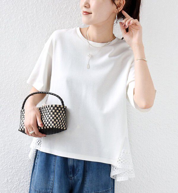 SHIPS for women「〈手洗い可能〉DEPEND ポンチ トリム レース ドッキング プルオーバー」|Tシャツ・カットソー|