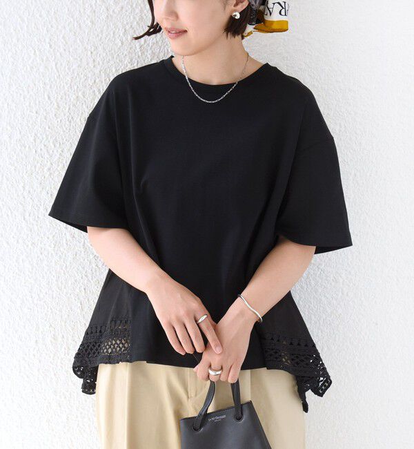 SHIPS for women「〈手洗い可能〉DEPEND ポンチ トリム レース ドッキング プルオーバー」|Tシャツ・カットソー|