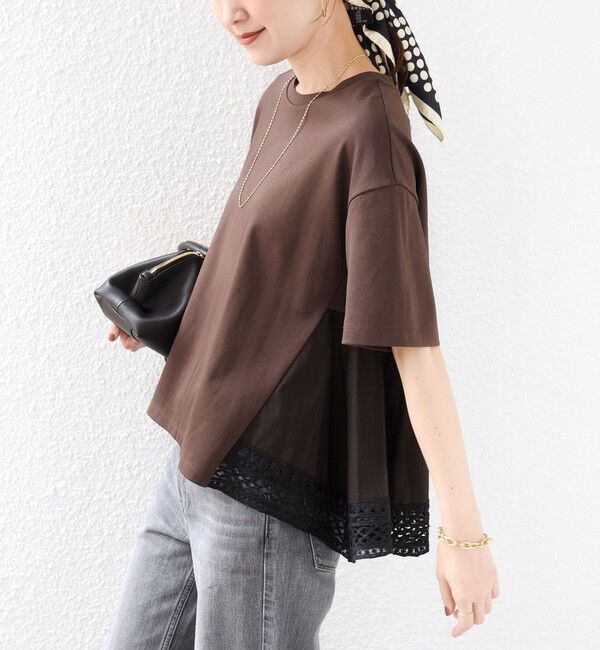 SHIPS for women「〈手洗い可能〉DEPEND ポンチ トリム レース ドッキング プルオーバー」|Tシャツ・カットソー|ブラウン