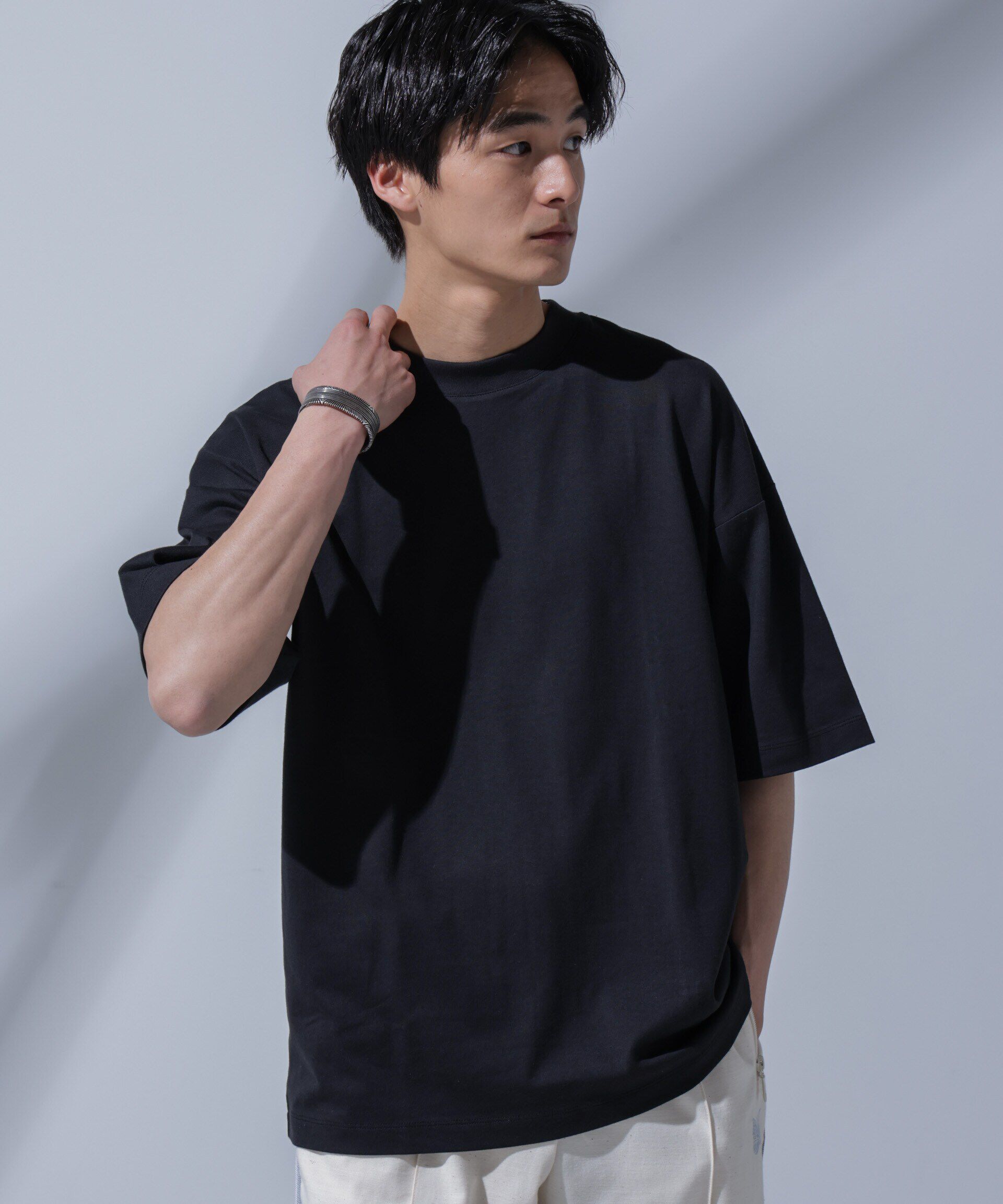 nano･universe「Anti Soaked(R)汗染み防止 クルーネックビッグT」|Tシャツ・カットソー|ブラック