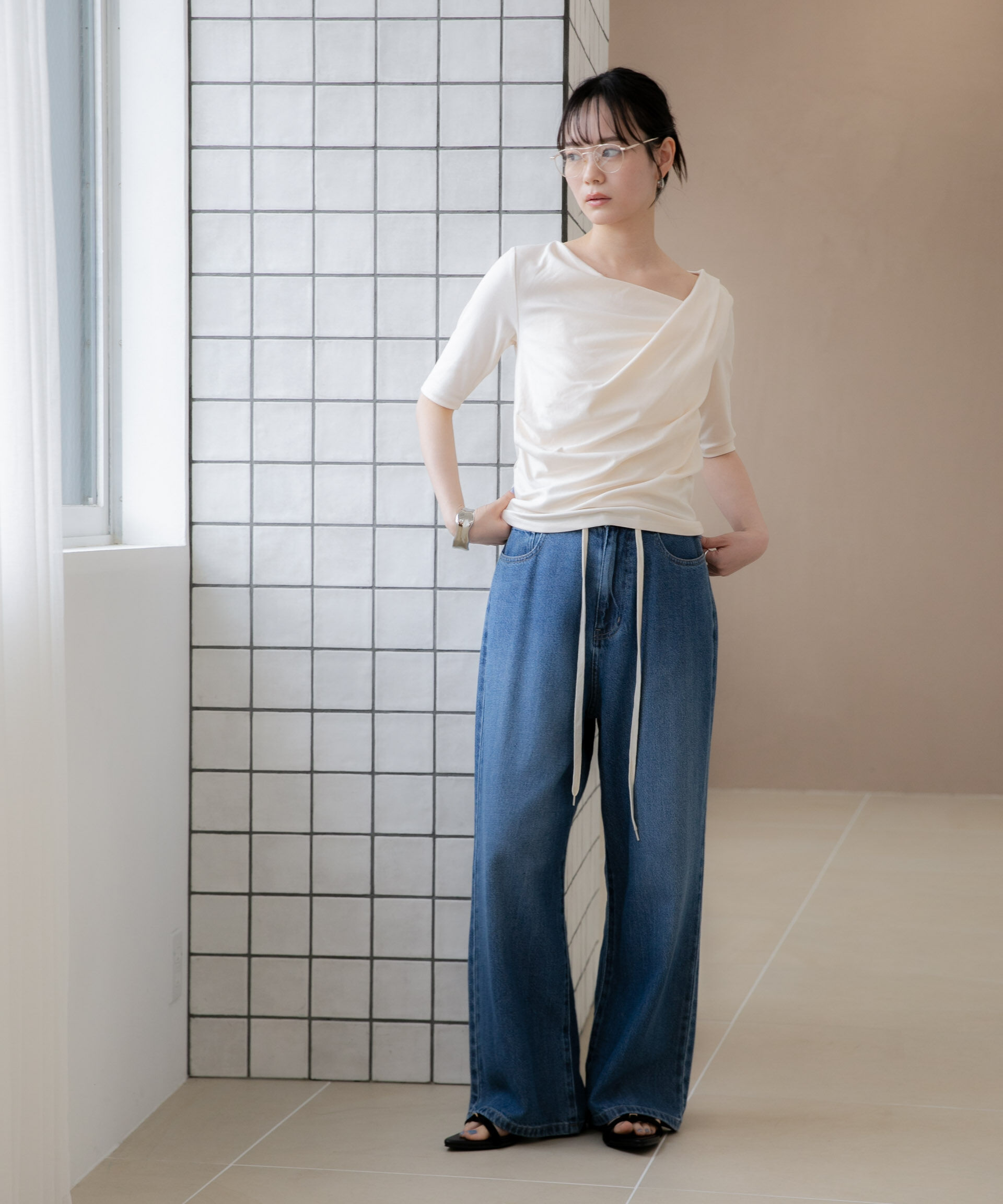 NANO universe「WEB限定/タックアシメフライスカットデザイントップス」|Tシャツ・カットソー|