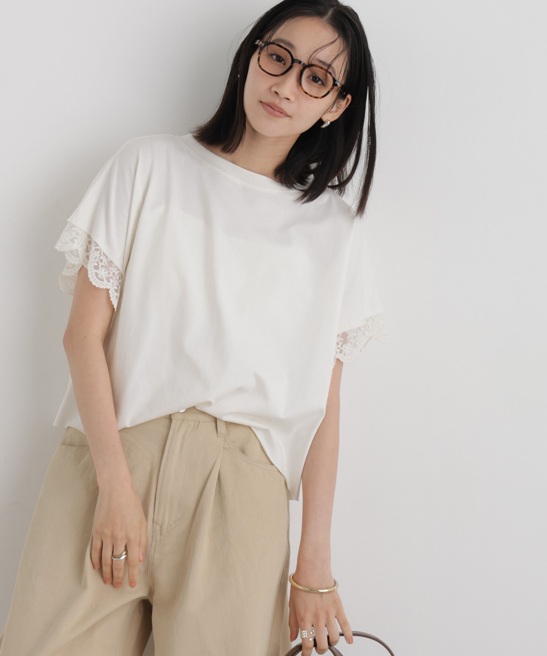 NANO universe「レースカフドルマンワイドカットトップス」|Tシャツ・カットソー|