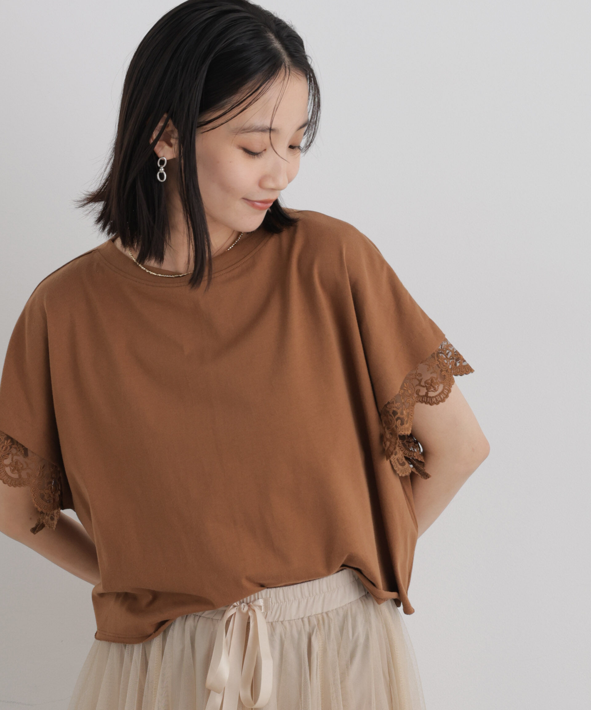 NANO universe「レースカフドルマンワイドカットトップス」|Tシャツ・カットソー|