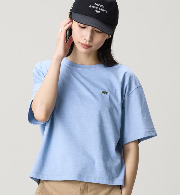 LACOSTE「クロップド丈 ピグメントダイTシャツ」|Tシャツ・カットソー|ライトブルー