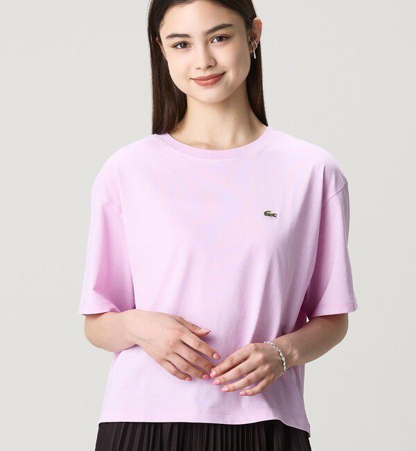 LACOSTE「クロップド丈 ピグメントダイTシャツ」|Tシャツ・カットソー|ピンク