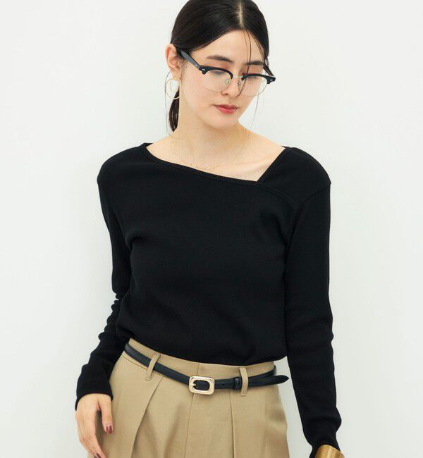 NOLLEY'S「ウォッシャブルヴィンテージリブアシンメトリープルオーバー」|Tシャツ・カットソー|ブラック