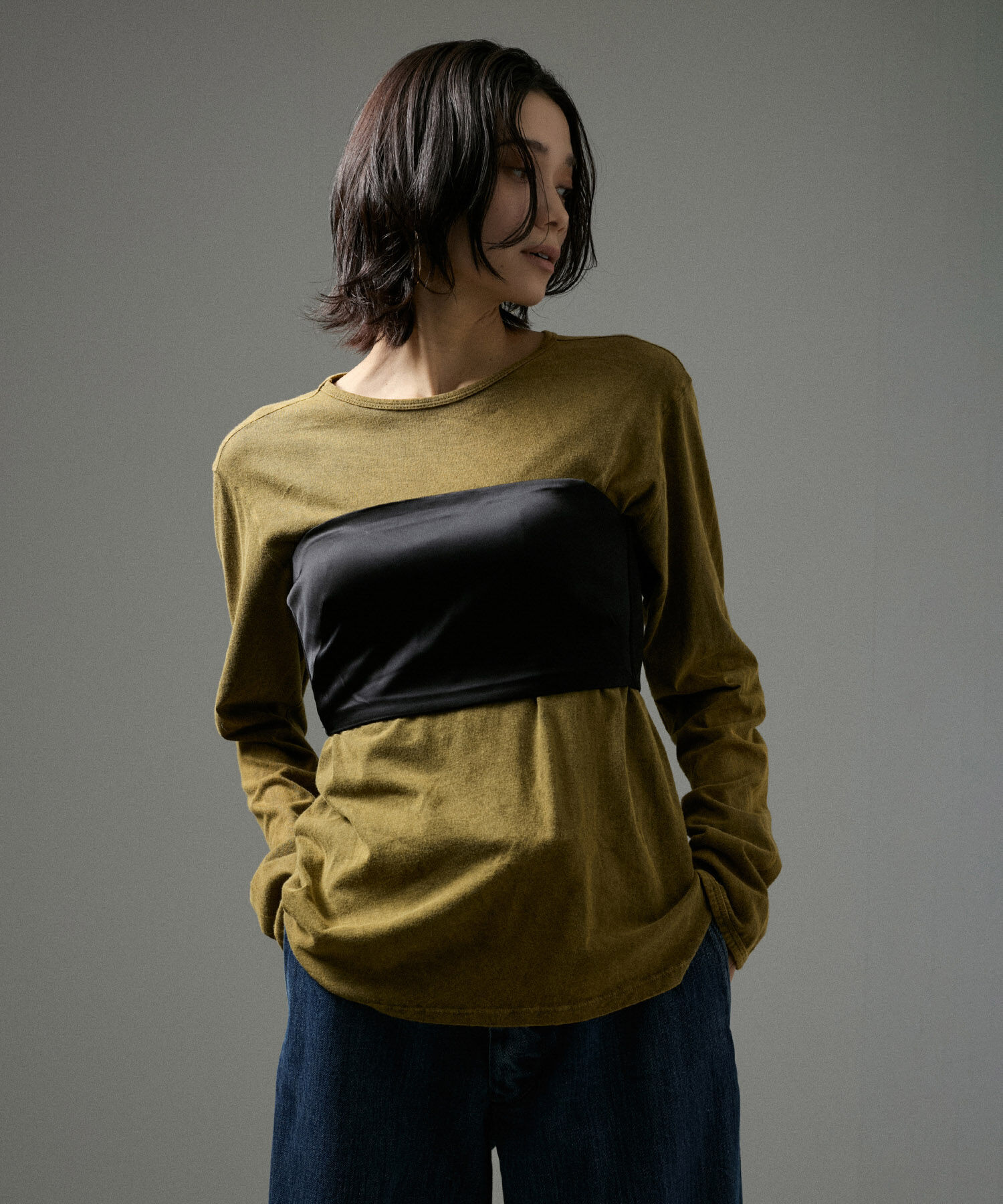SALON adam et rope'「アセテートサテンベアトップ」|チューブトップ|ブラック(01)